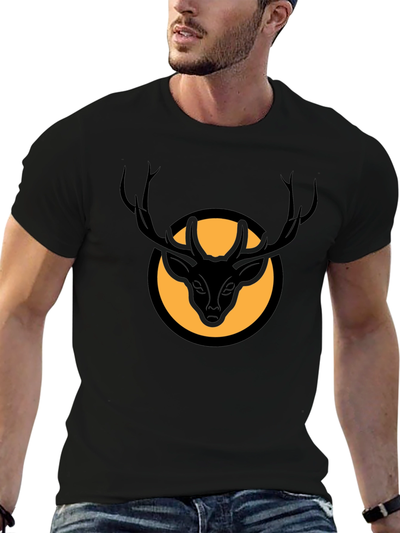 Black Stag Graphic Tee - Black Deer Circle Design view 6