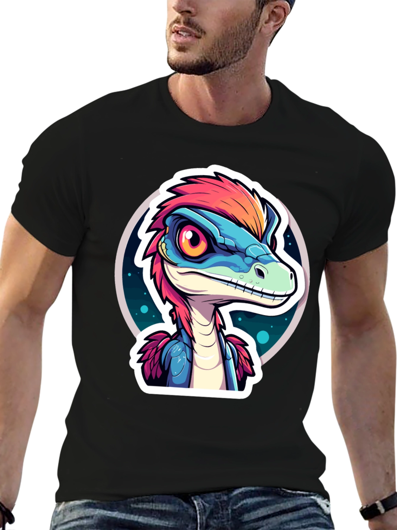 Black Dino T-Shirt: Cartoon Raptor Design view 6
