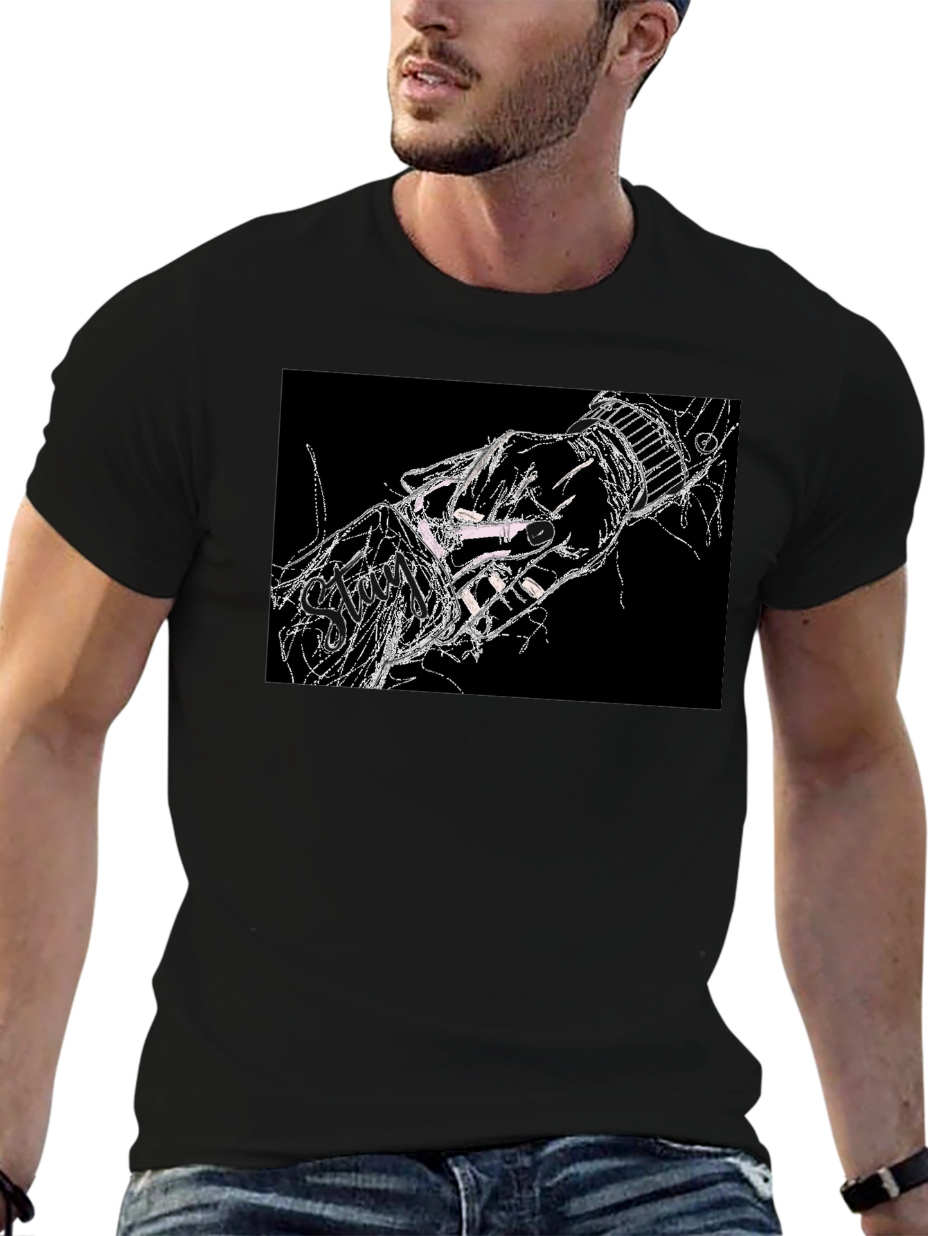 Black Abstract Hand Graphic Black T-Shirt view 6
