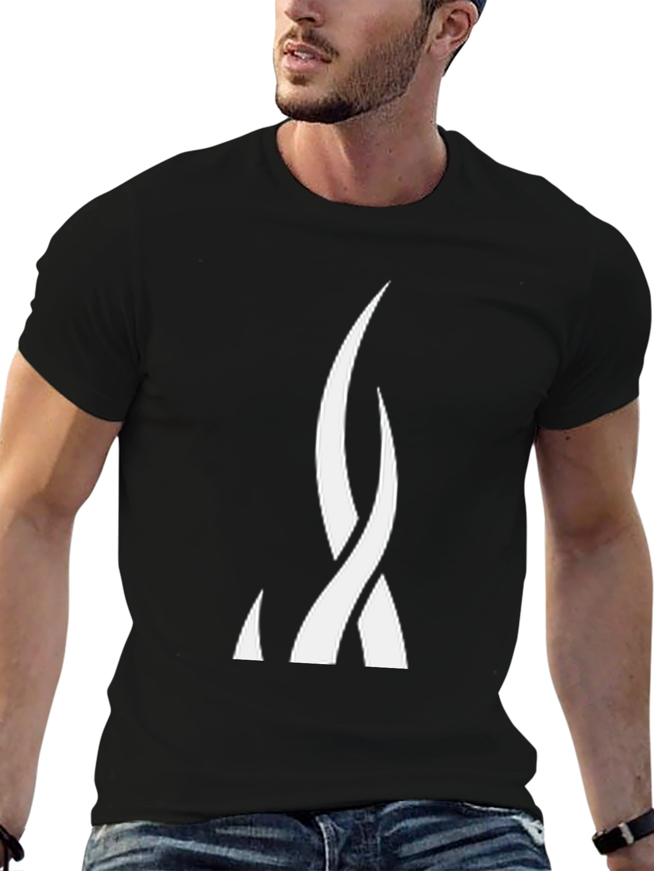 Black Abstract Flame Graphic Tee - Black Cotton Blend view 6