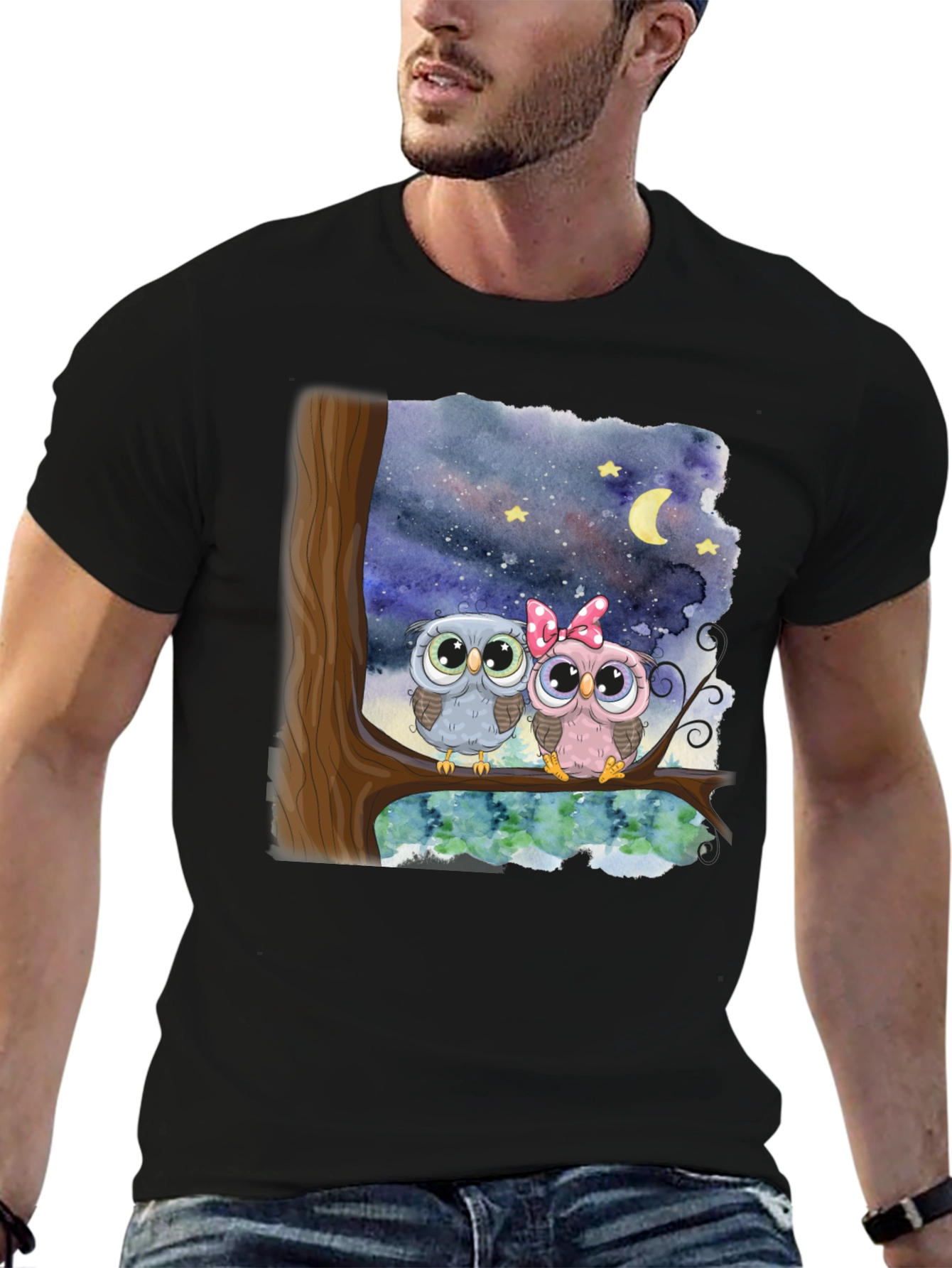 Owl Couple Graphic Tee - Night Sky Design - 6
