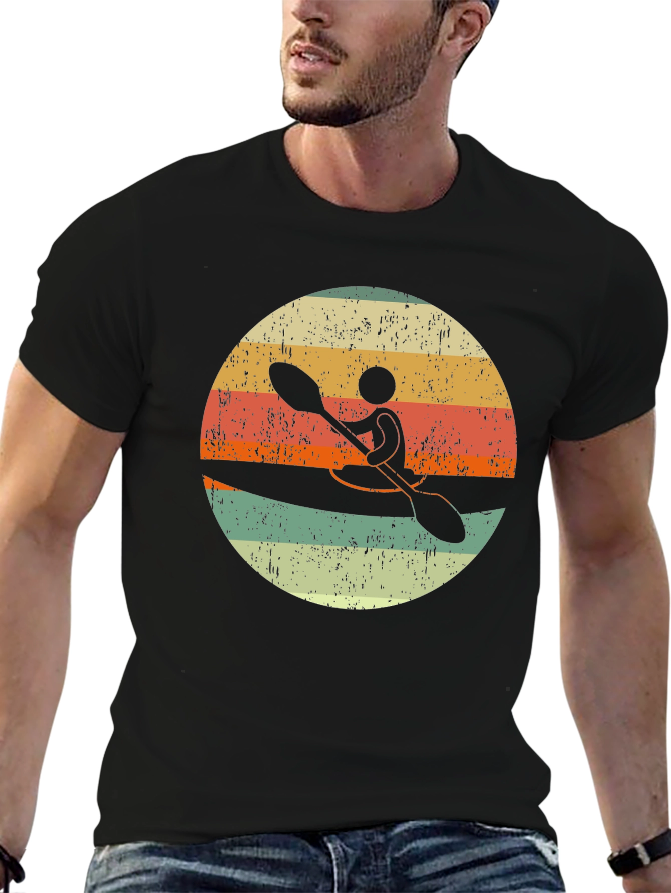 Black Vintage Kayak Sunset T-Shirt view 6