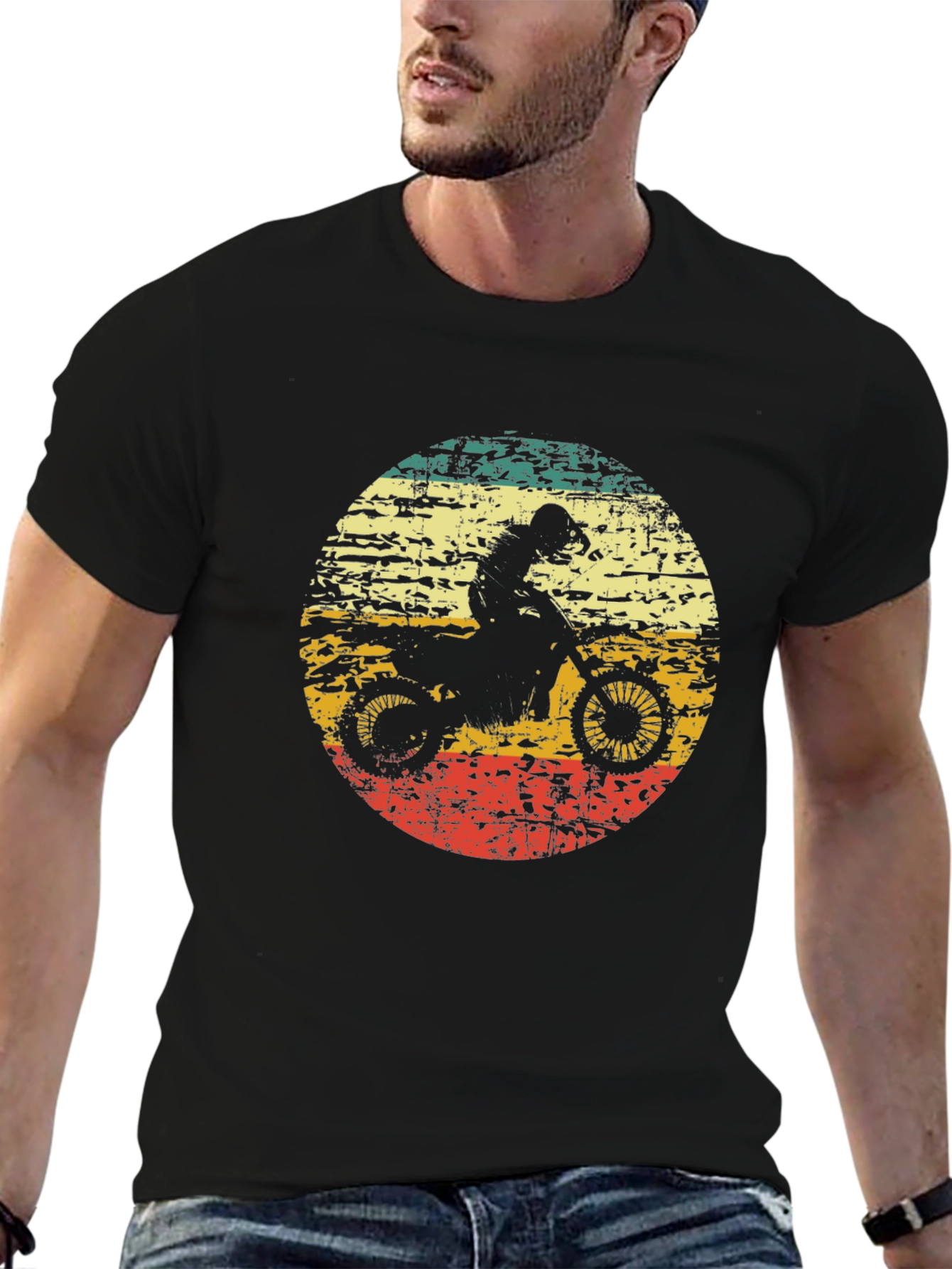 Black Vintage Motocross Rider T-Shirt - Black view 6