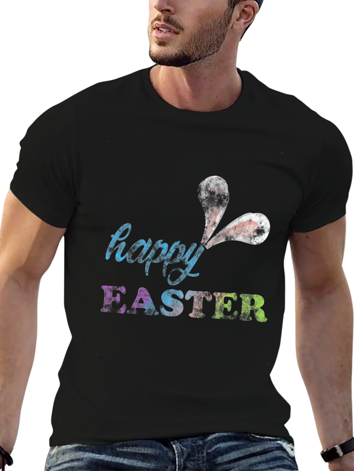 Black Happy Easter Bunny Ears T-Shirt view 6