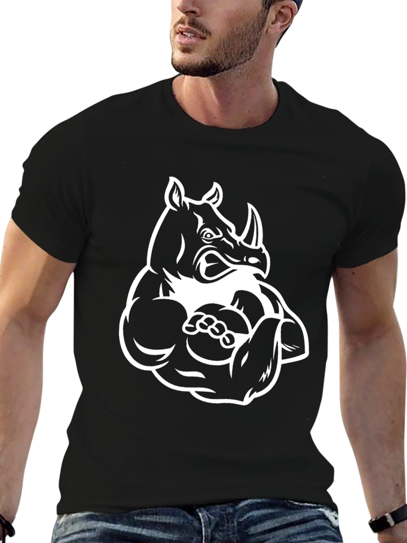 Black Rhino Gym Beast Black T-Shirt - Muscled Animal Tee view 6