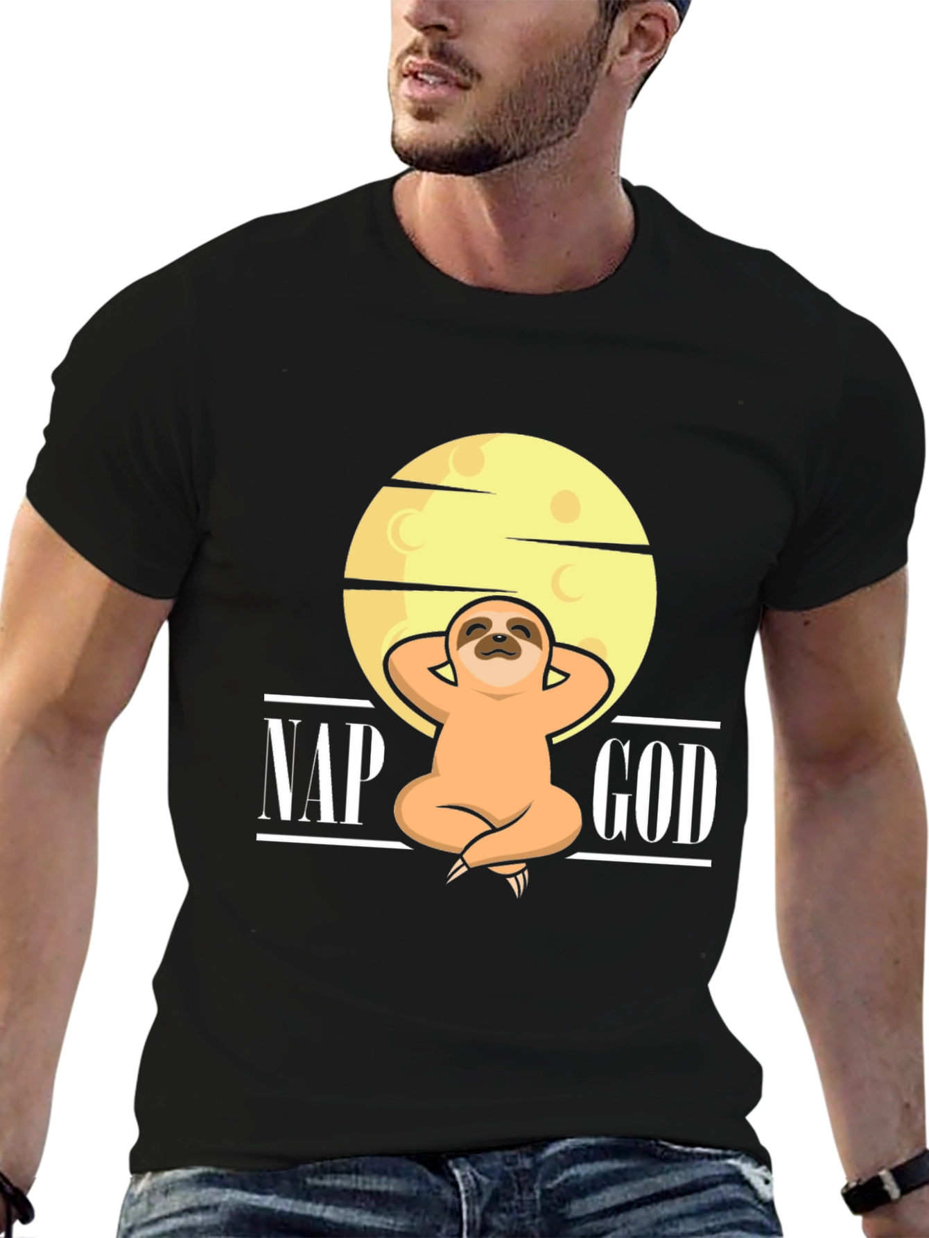 Black Nap God Sloth Graphic T-Shirt - Relax in Style view 6