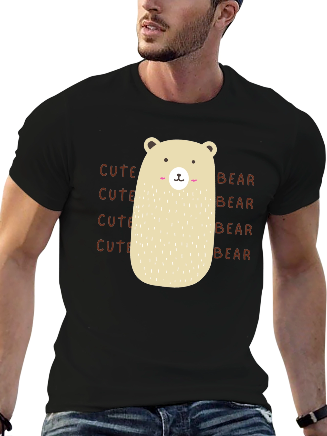 Black Cute Bear Graphic T-Shirt - Black Cotton Tee view 6