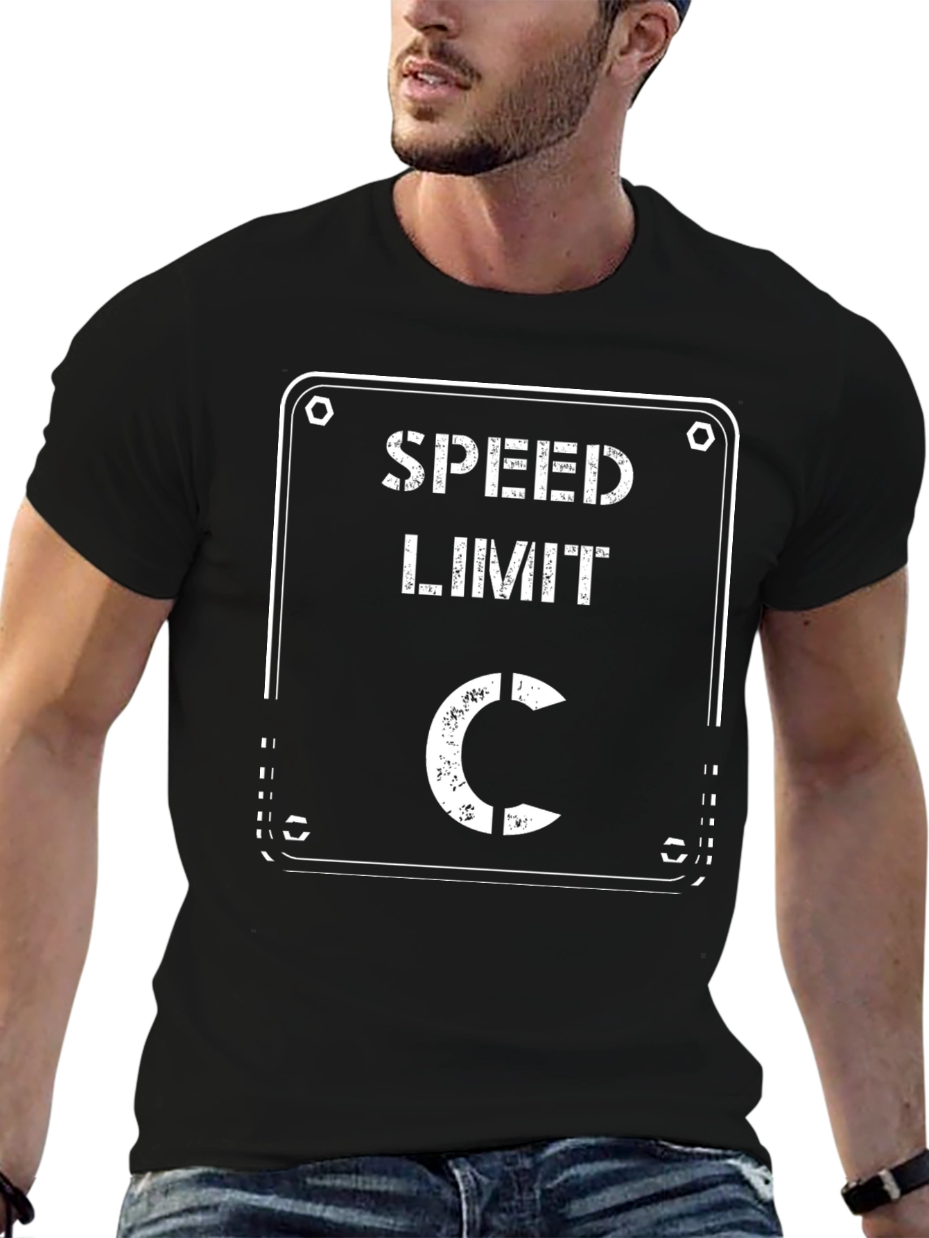 Black Speed Limit C T-Shirt - Black Cotton Graphic Tee view 6