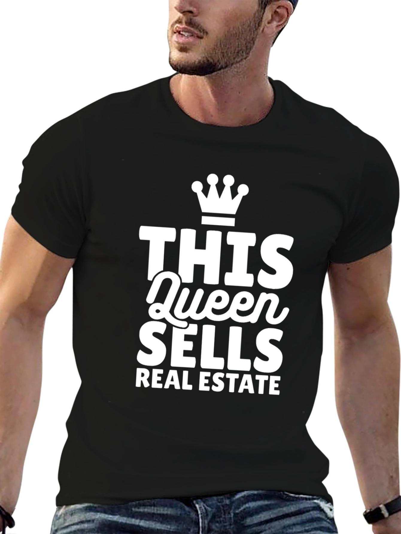 Black Queen Sells Real Estate Black T-Shirt view 6