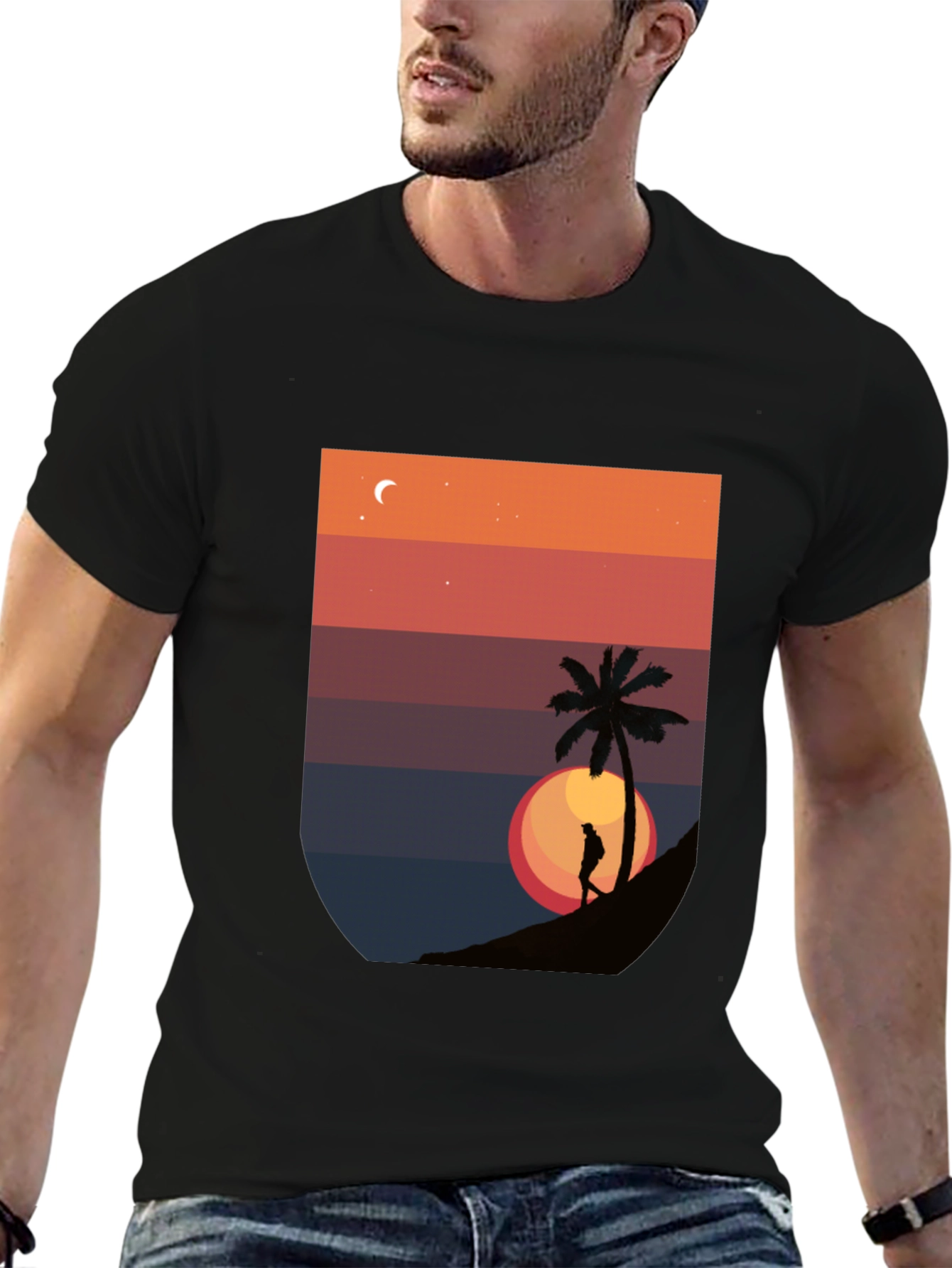 Black Sunset Palm Graphic T-Shirt - Men's Black Tee view 6