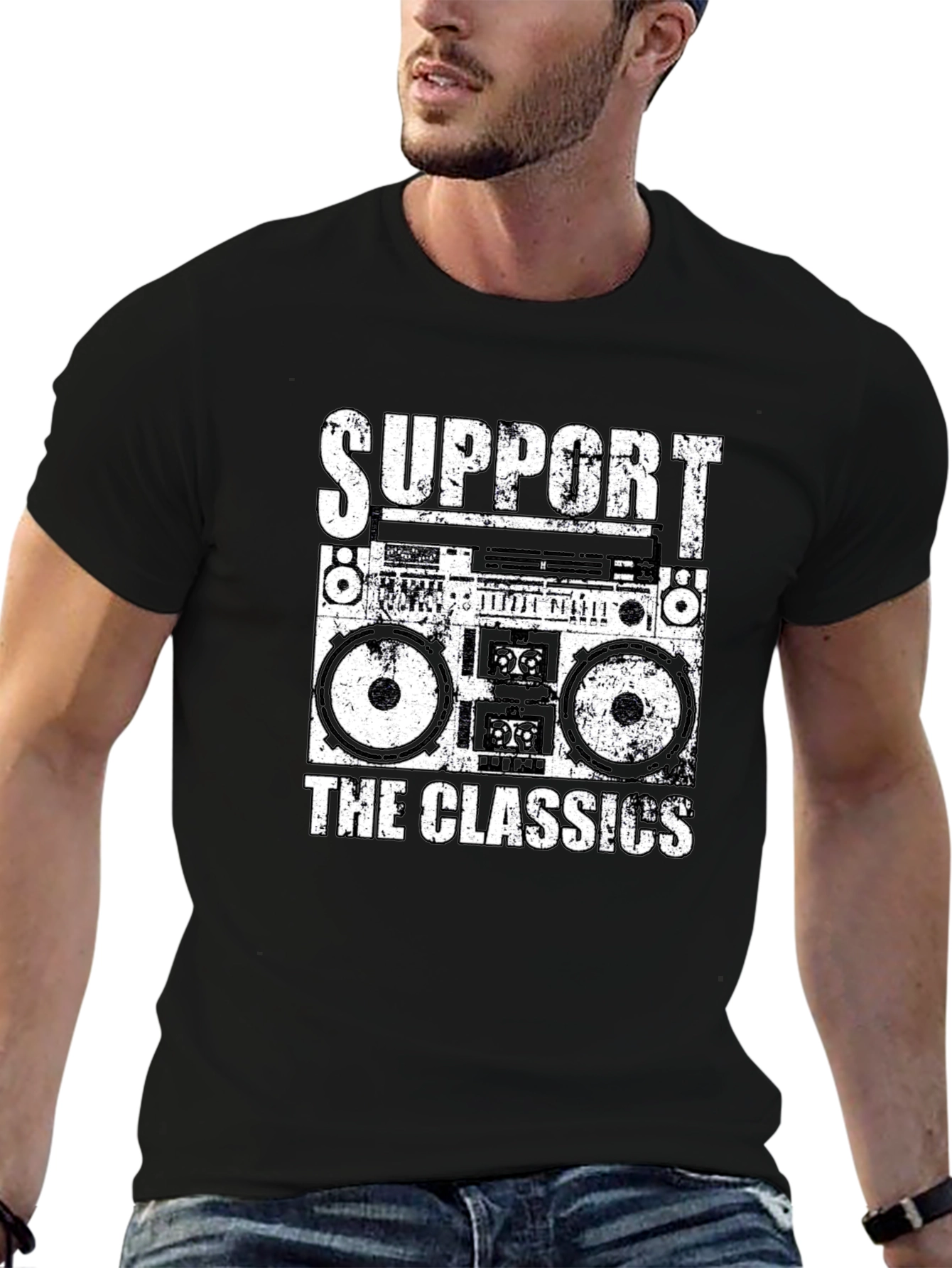 Black Retro Boombox T-Shirt - Support the Classics! view 6