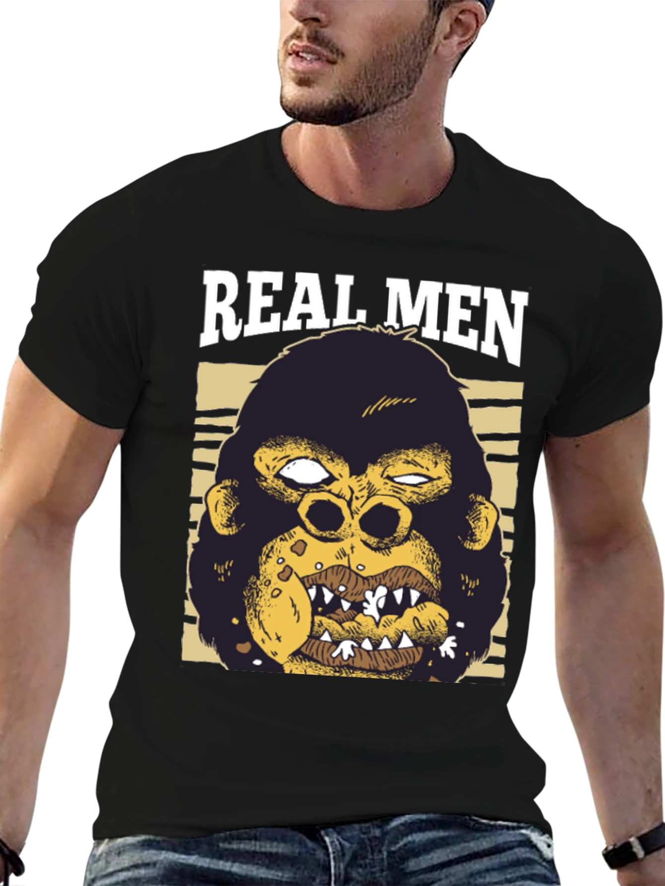Black Real Men Gorilla Graphic T-Shirt view 6