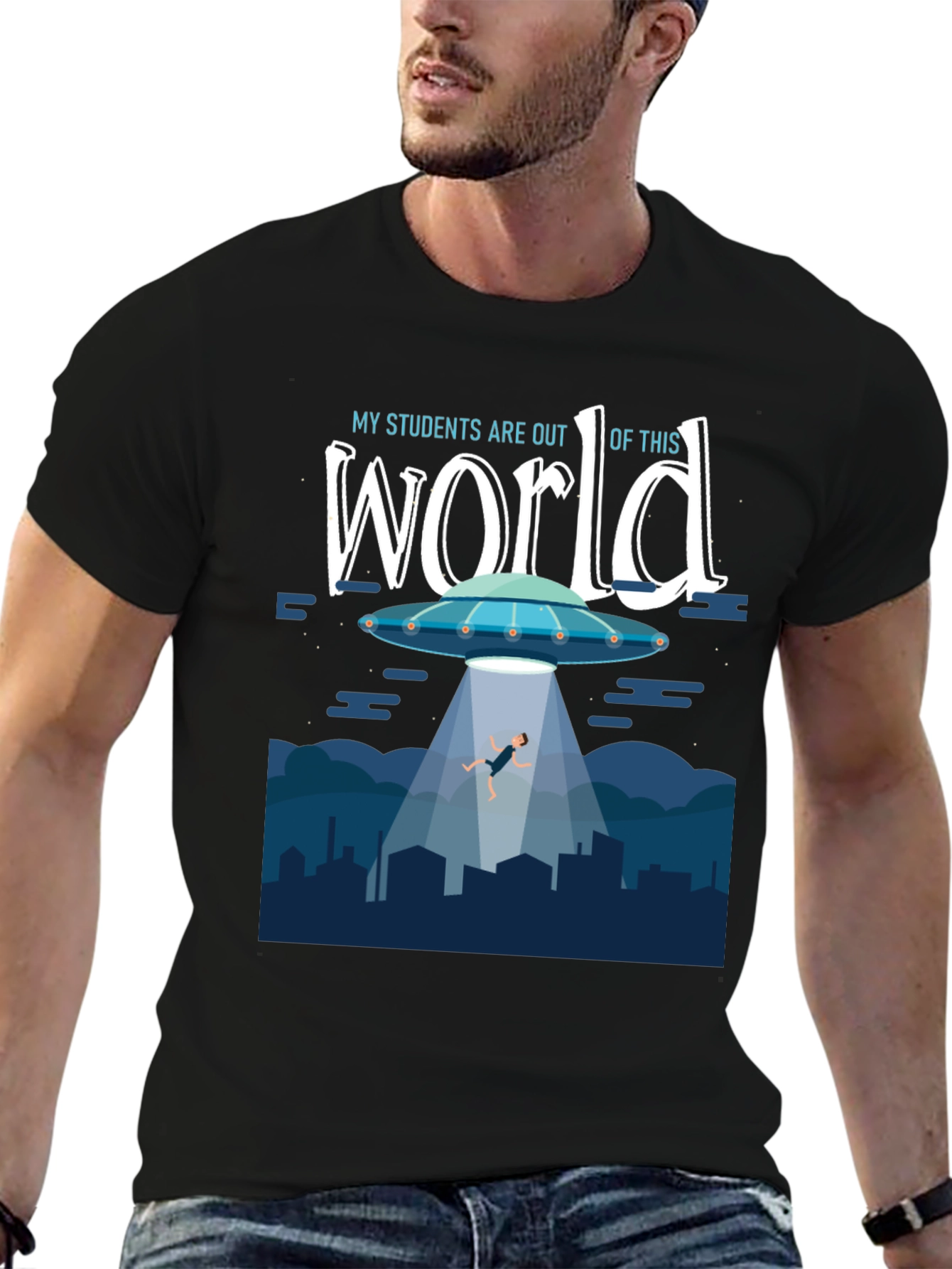 Black Out Of This World Teacher T-Shirt view 6