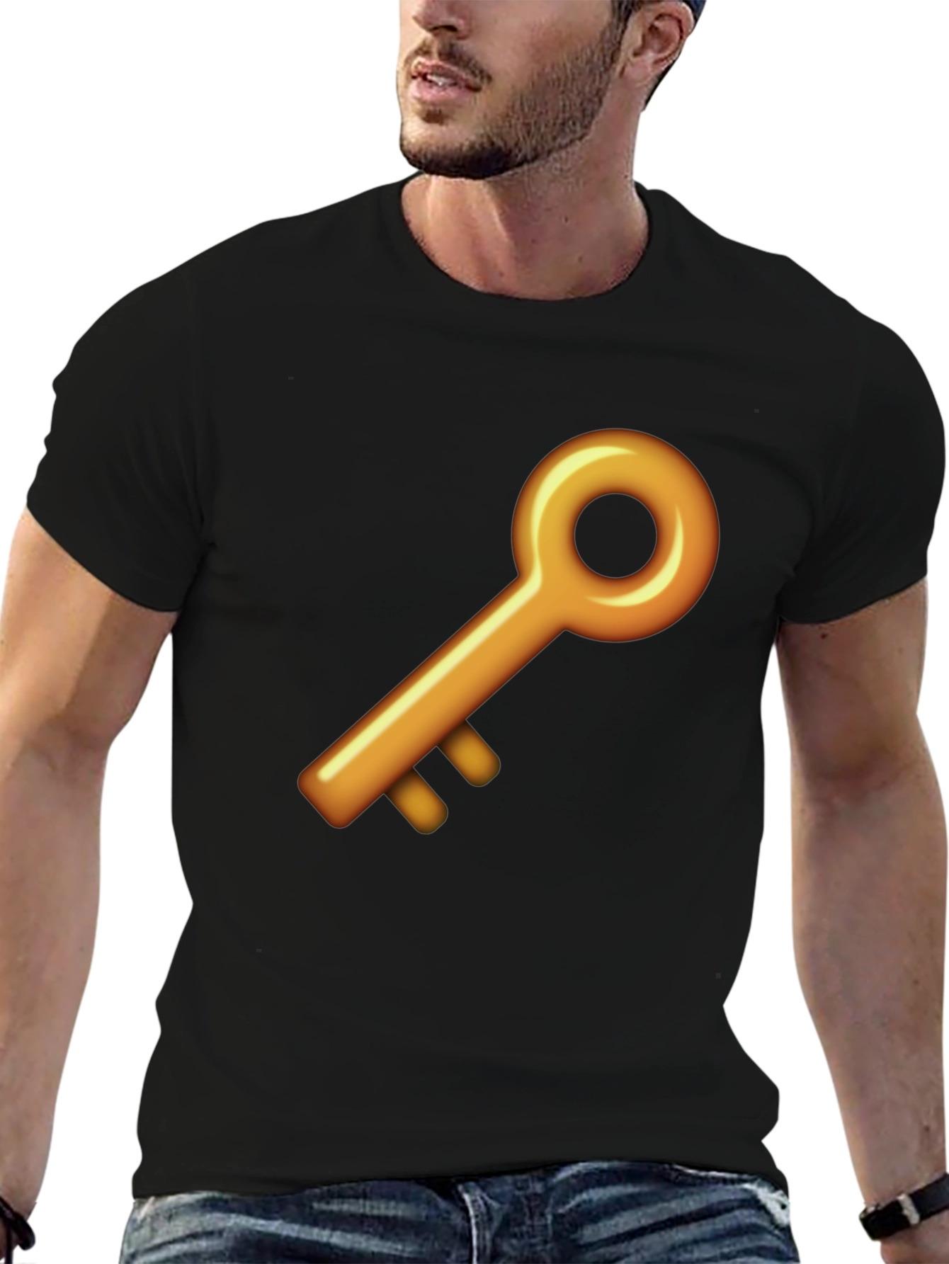 Black Golden Key Graphic Black T-Shirt view 6