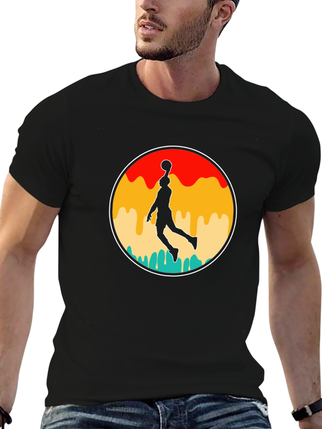 Black Retro Basketball Player Graphic T-Shirt view 6