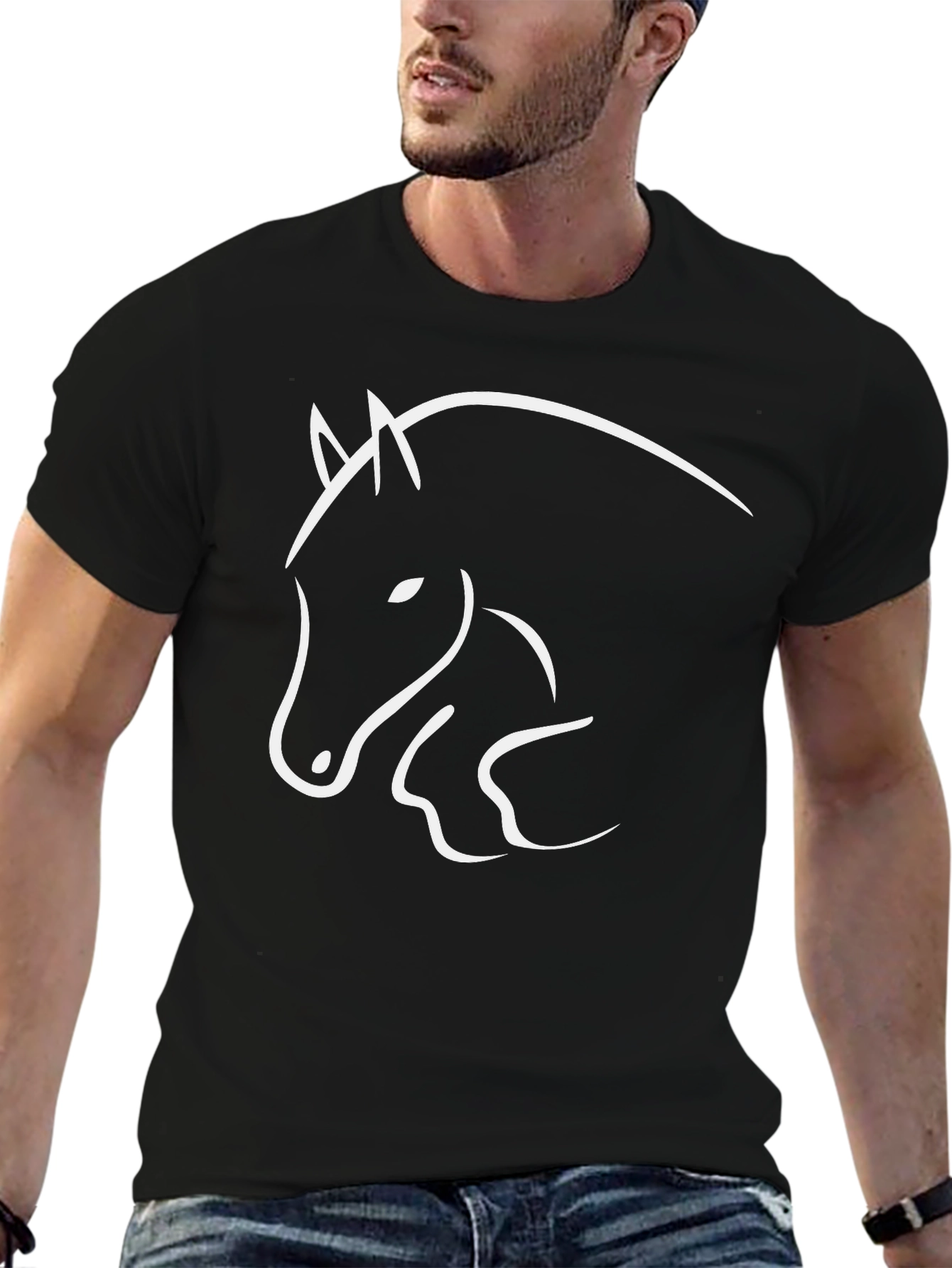 Black Horse Graphic Tee - Stylish Animal Design T-Shirt - 6