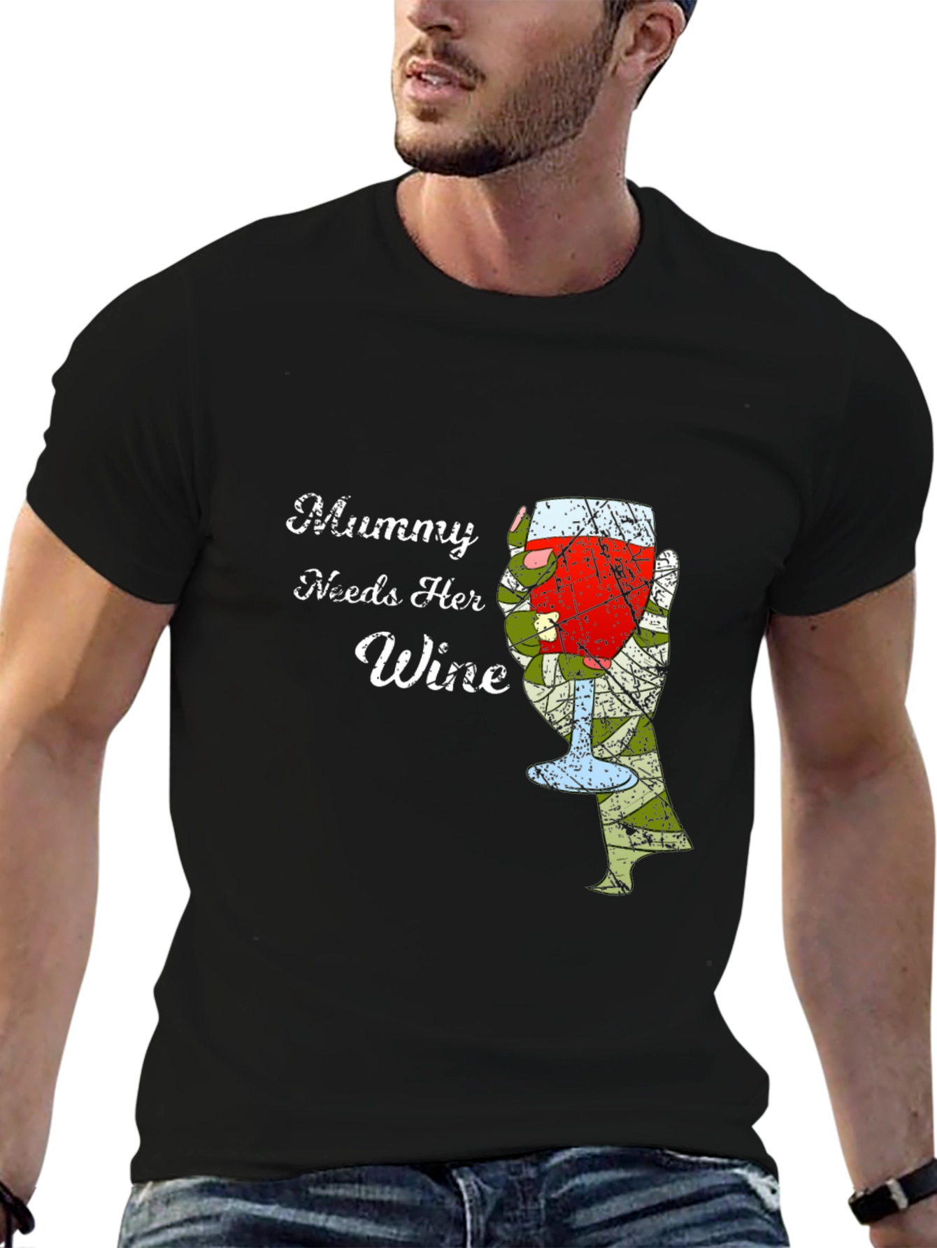 Black Mummy Needs Wine Graphic Tee - Novelty T-Shirt view 6