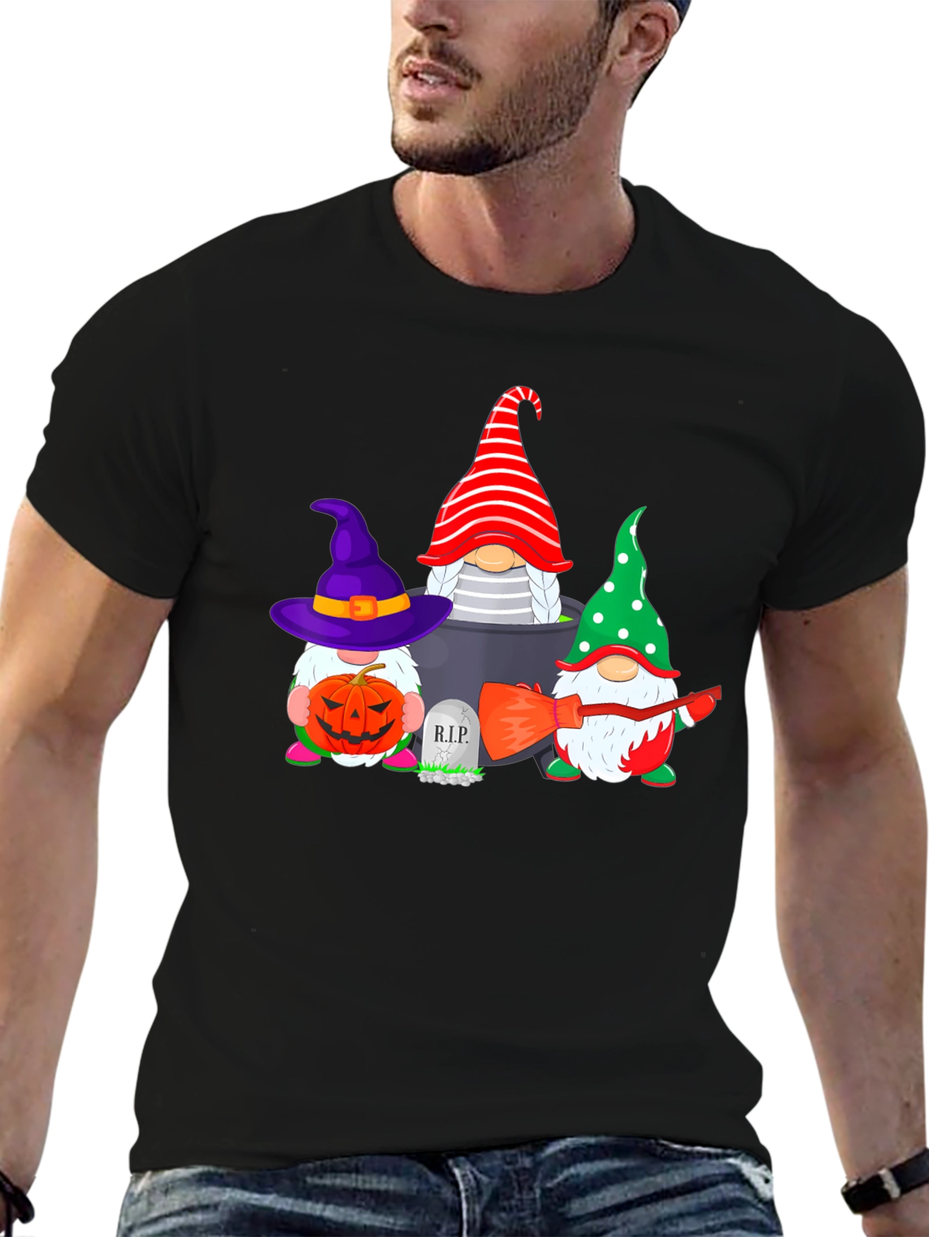 Black Halloween Gnomes Black T-Shirt view 6