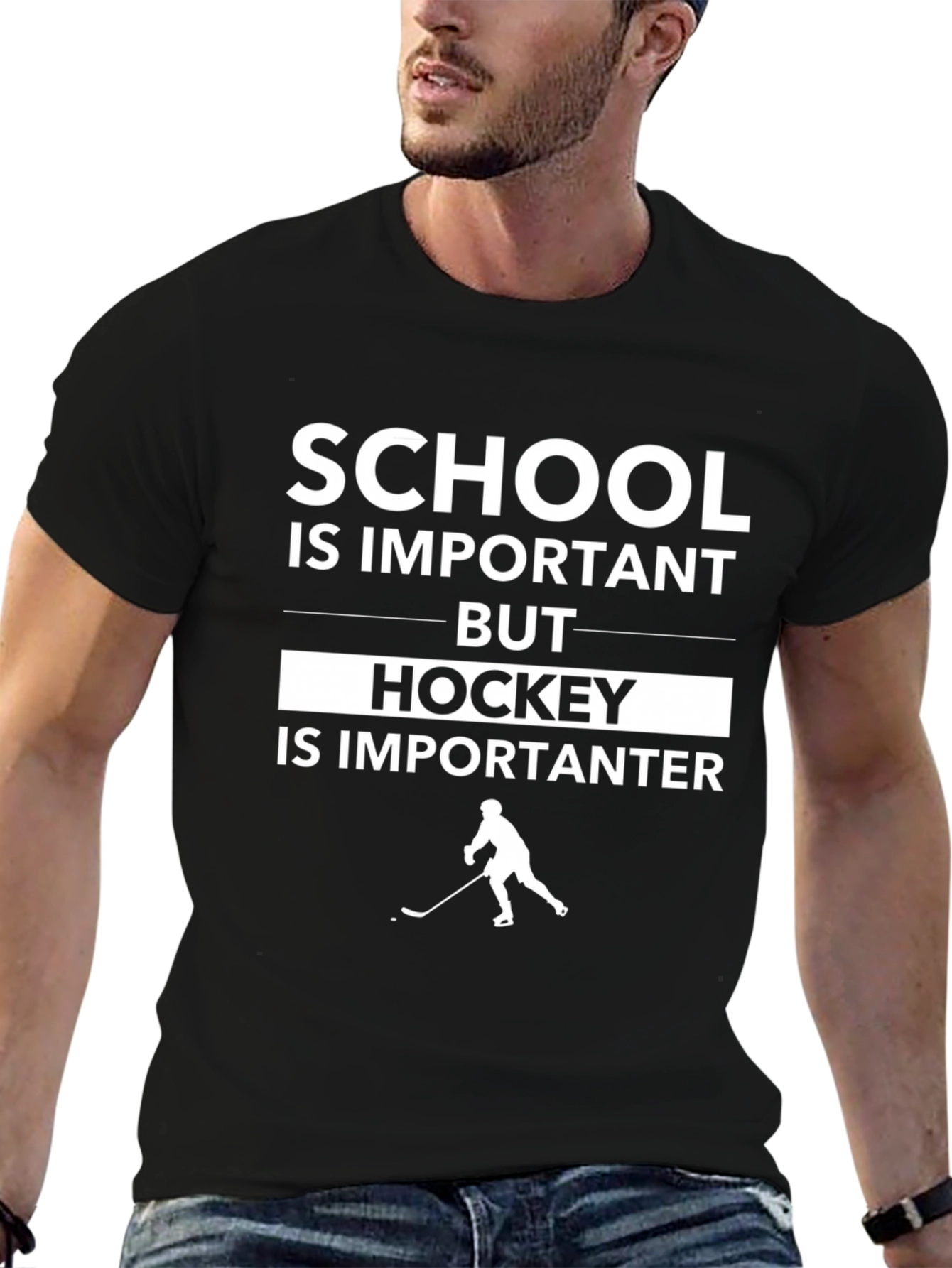 Black School Important Hockey Importanter T-Shirt view 6