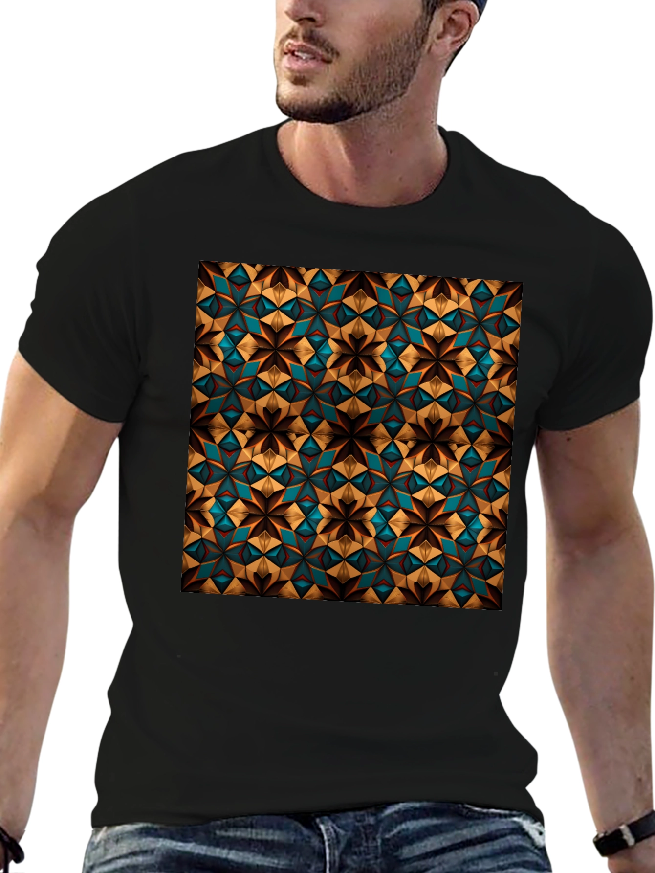 Black Geometric Pattern T-Shirt - Stylish Black Tee view 6