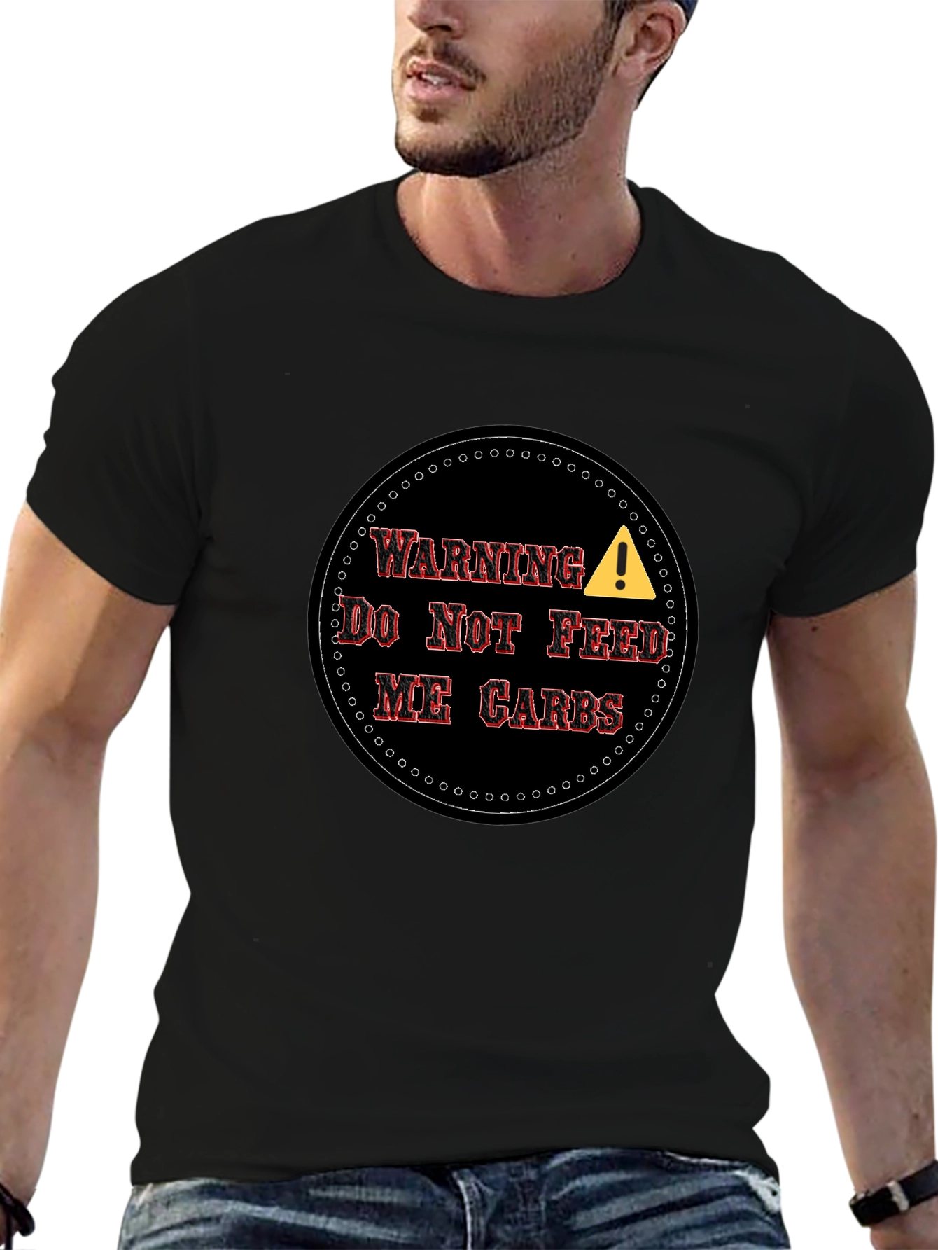 Black Warning: No Carbs Men's T-Shirt view 6
