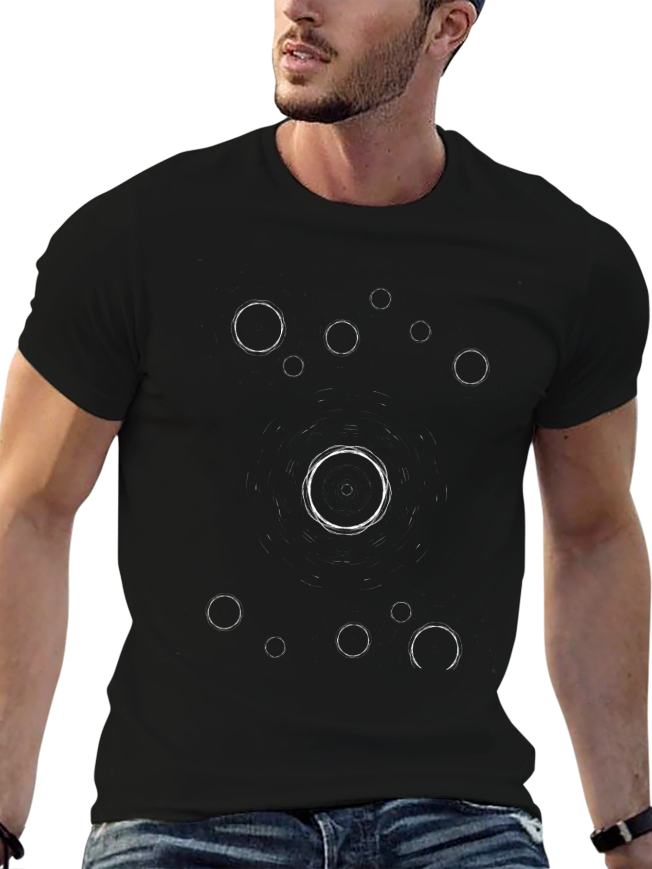 Black Abstract Circle Design Black Graphic Tee view 6