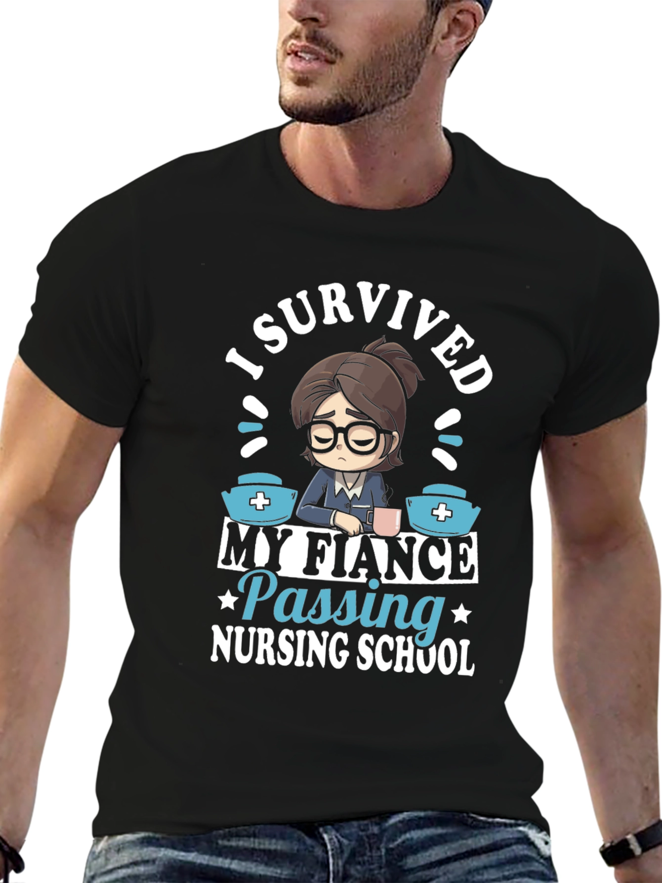 Black I Survived My Fiance Nursing School T-Shirt view 6