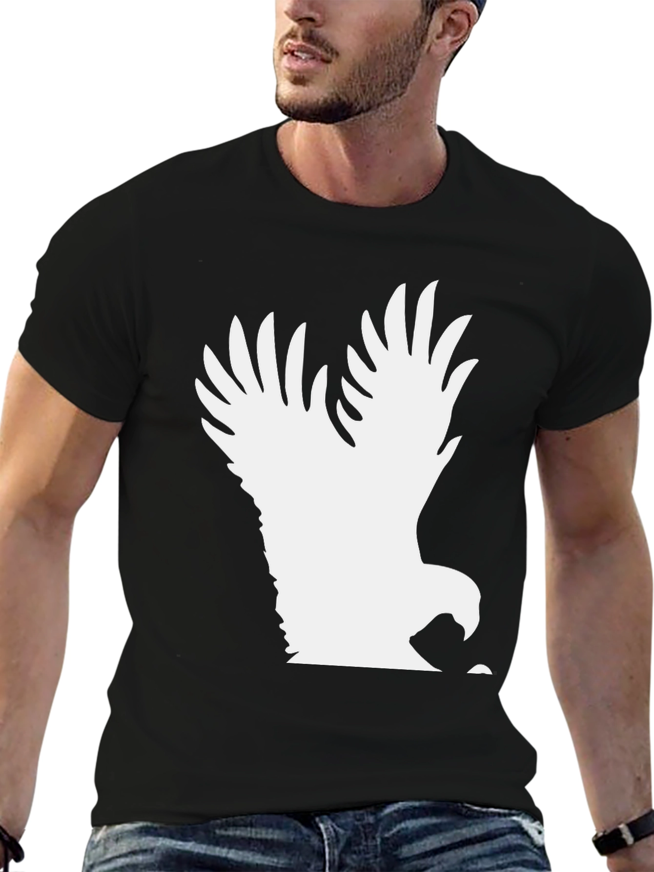 Black Eagle Graphic Tee - Bold Black Cotton T-Shirt view 6