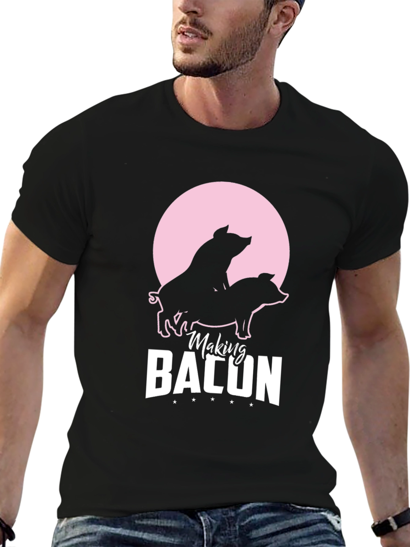 Black Making Bacon Graphic T-Shirt Funny Pig Design view 6