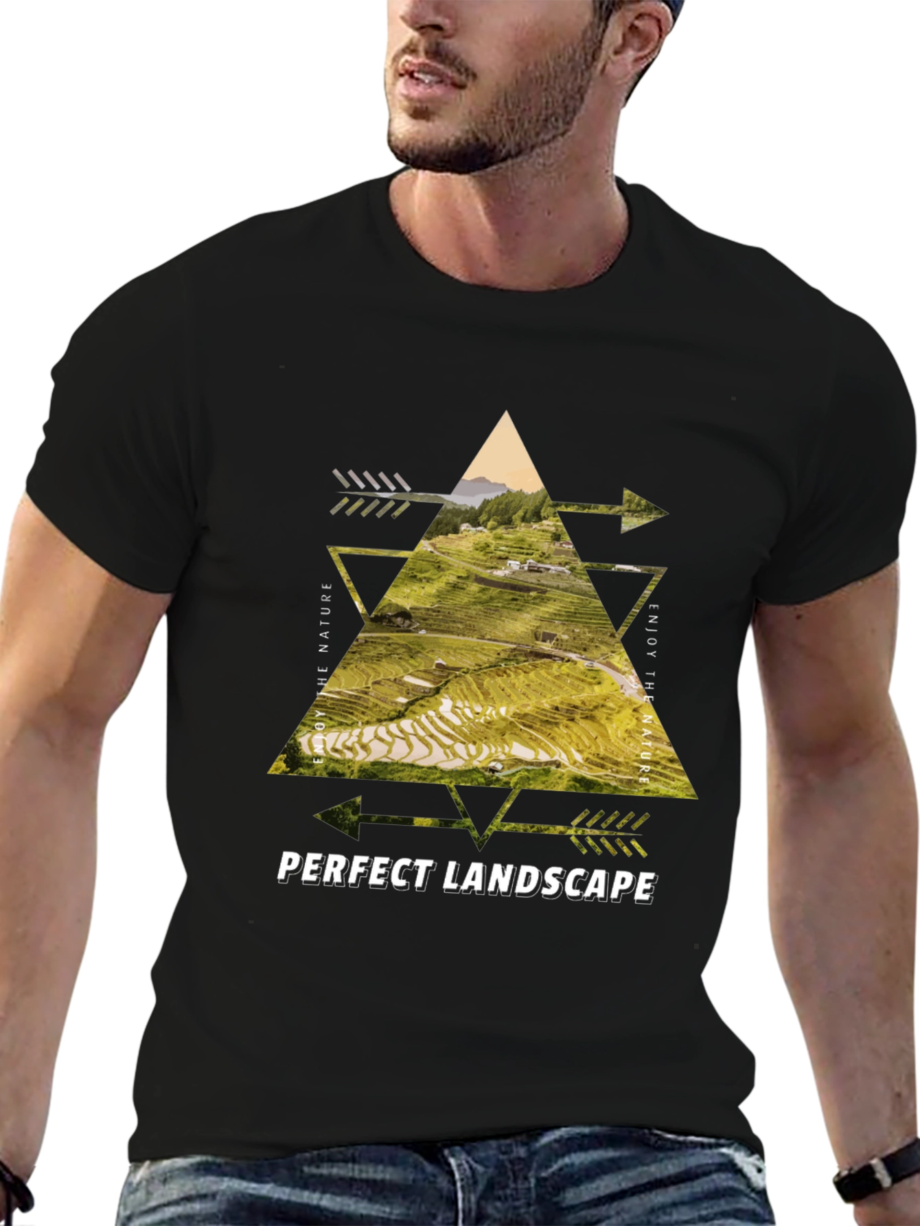 Black Nature Landscape Graphic Tee - Black Cotton Blend view 6