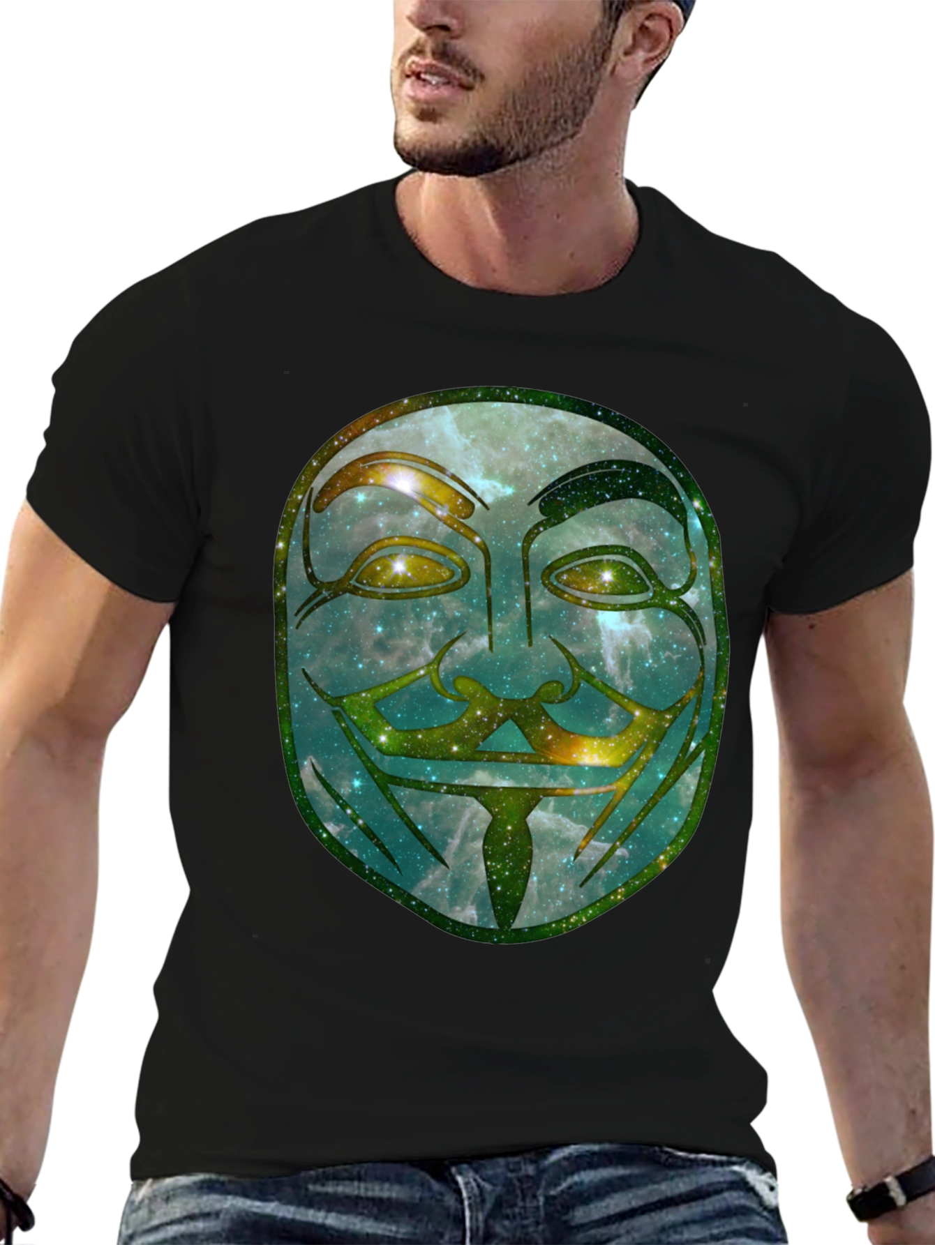 Black V for Vendetta Galaxy Mask Graphic Tee - Men's Black T-Shirt view 6