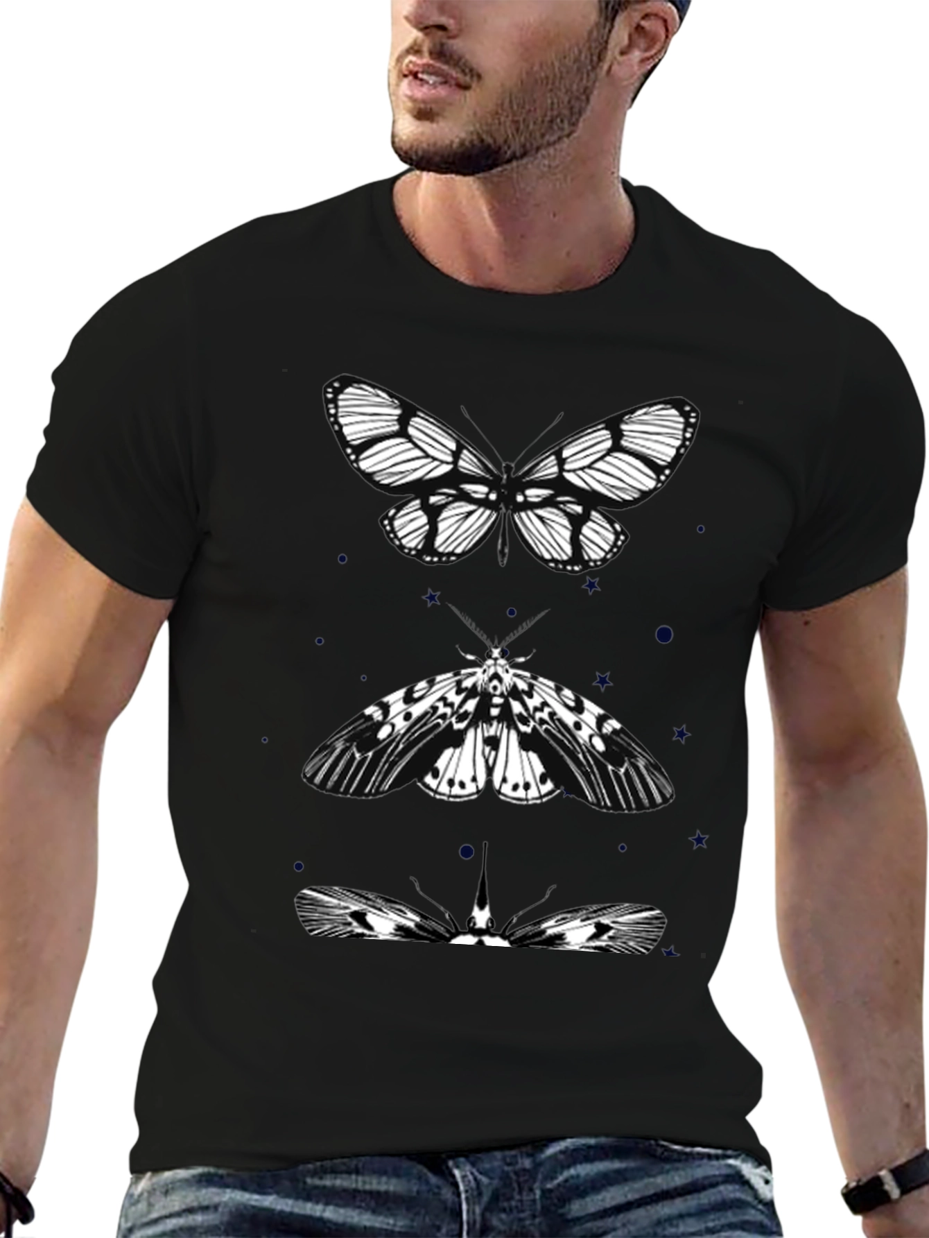 Black Butterfly & Moth Graphic Tee - Black Cotton Blend view 6