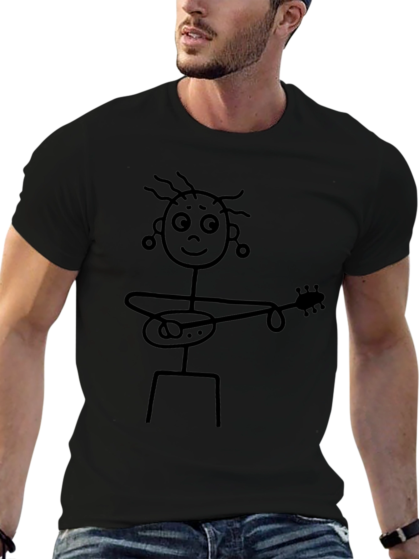 Black Stick Figure Guitarist Graphic T-Shirt view 6
