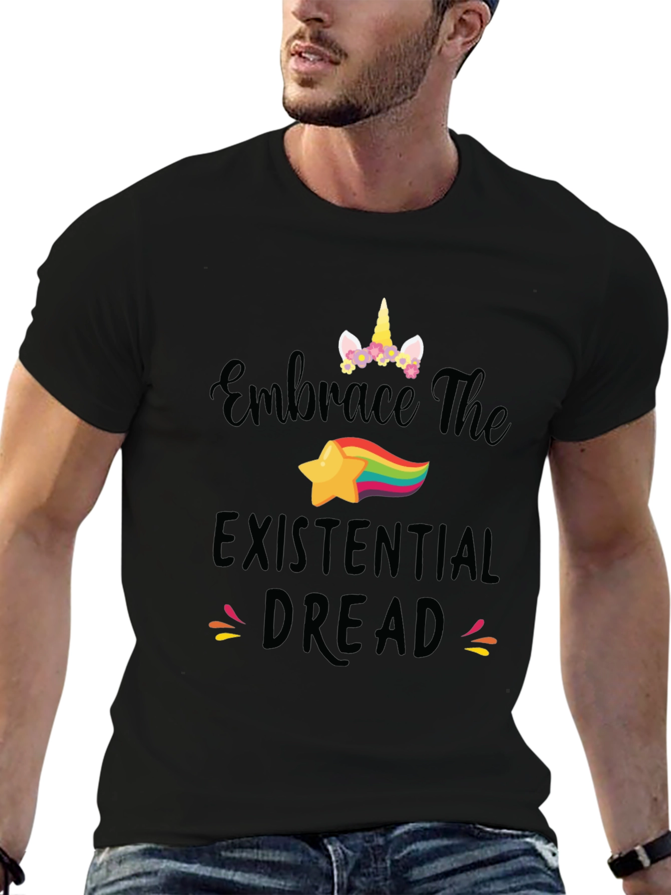 Black Embrace Existential Dread Unicorn Graphic Tee view 6