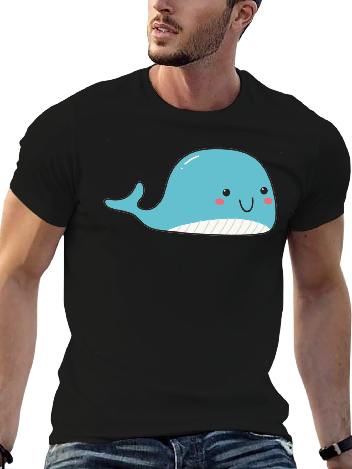 Black Cute Whale Graphic Black T-Shirt view 6