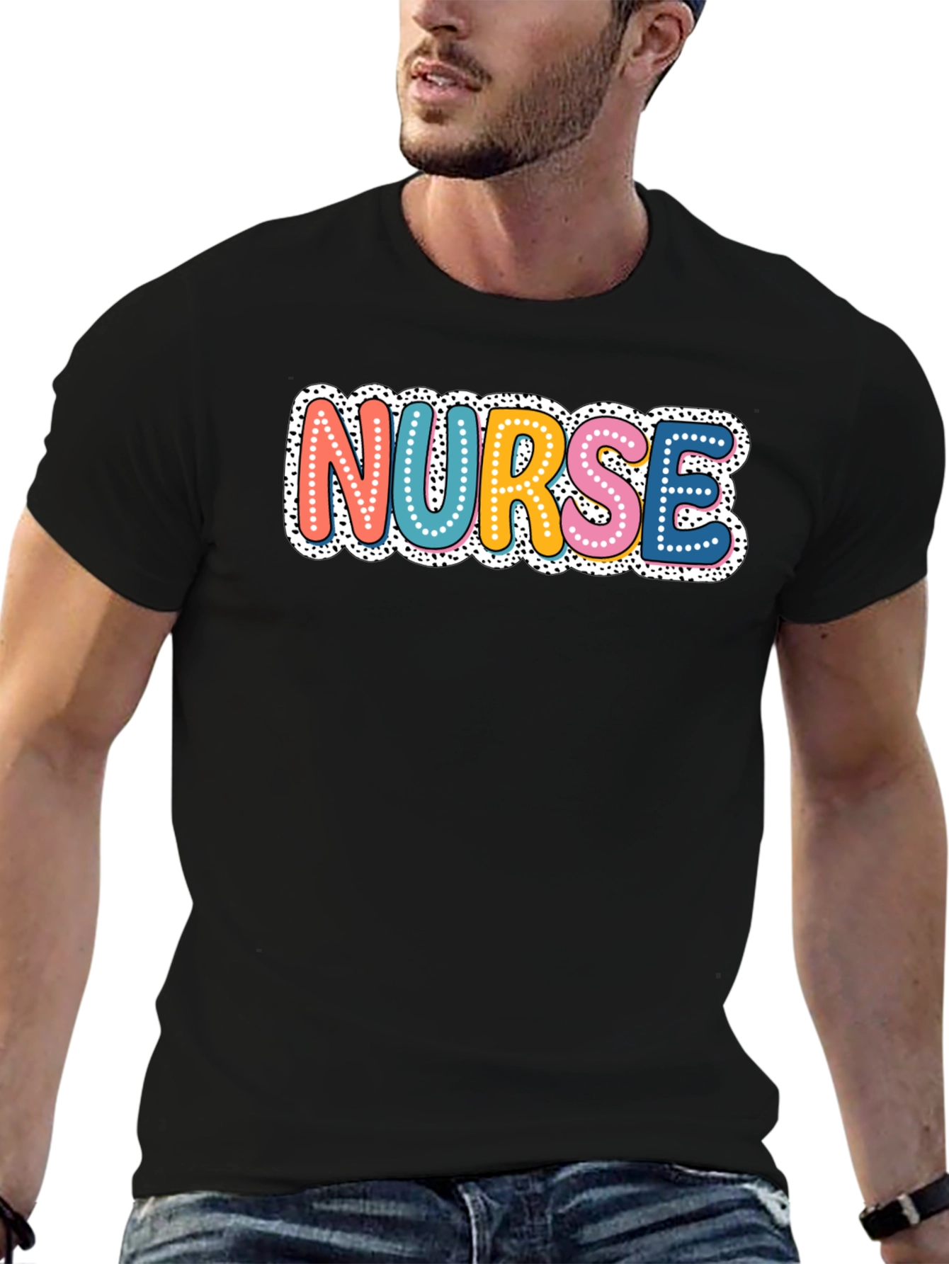 Black Colorful Nurse T-Shirt - Novelty Graphic Tee view 6
