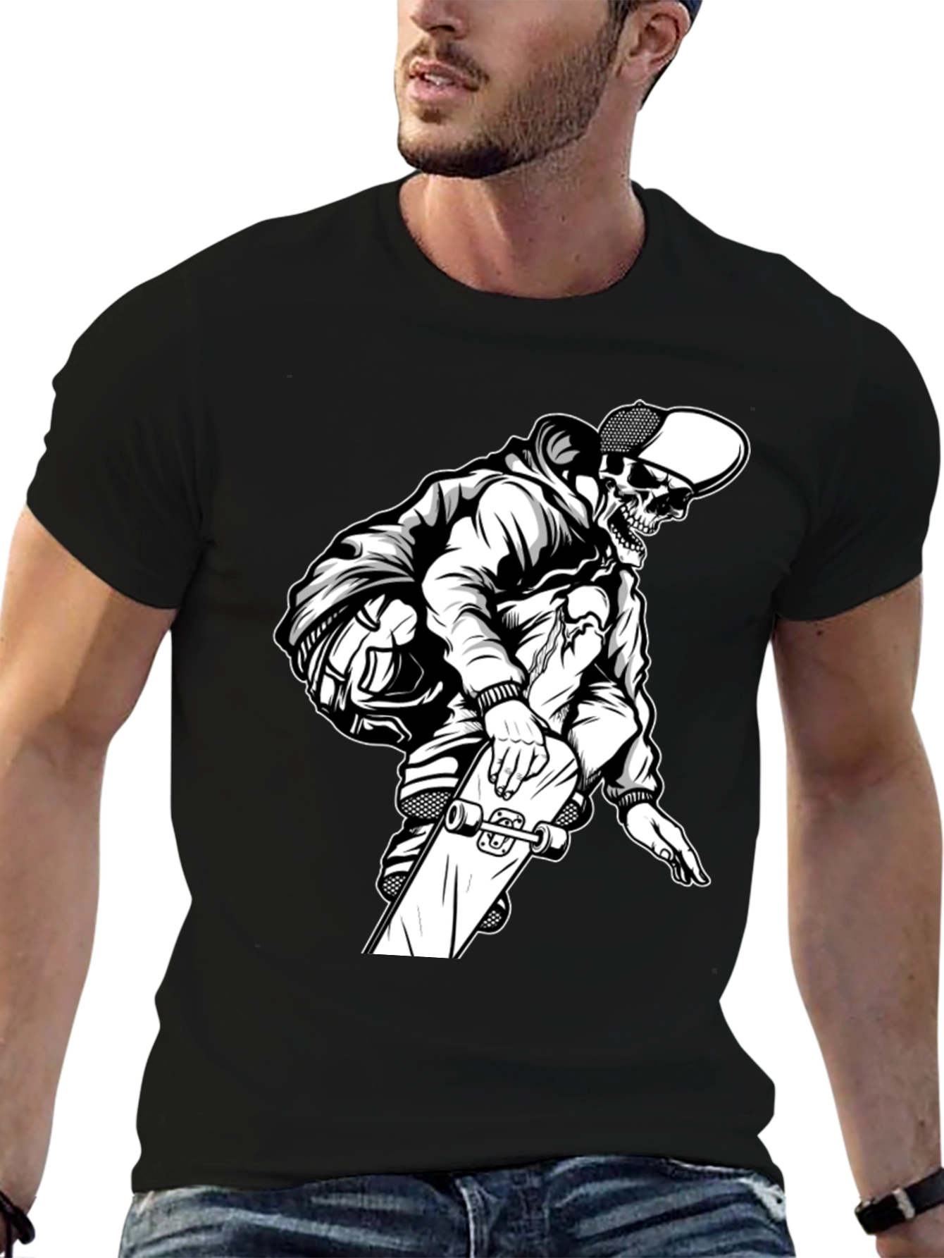 Black Skateboard Skeleton Graphic T-Shirt view 6