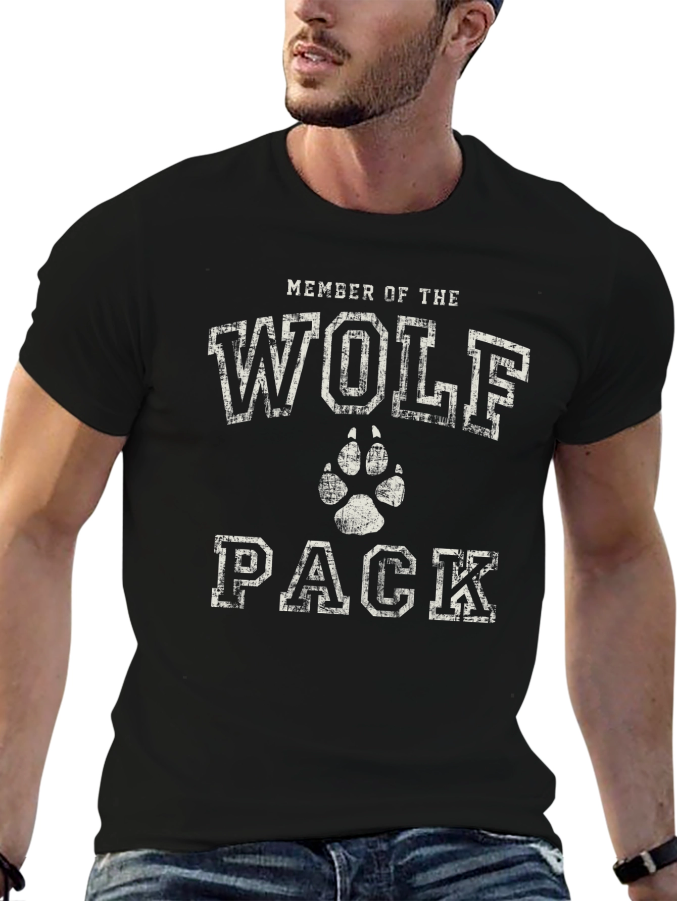 Black Wolf Pack Member Black Cotton Graphic T-Shirt view 6