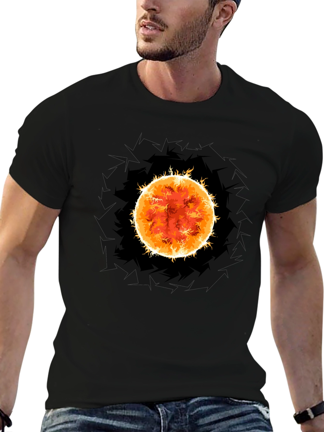 Black Solar Flare Graphic Tee - Premium Black Cotton T-Shirt view 6