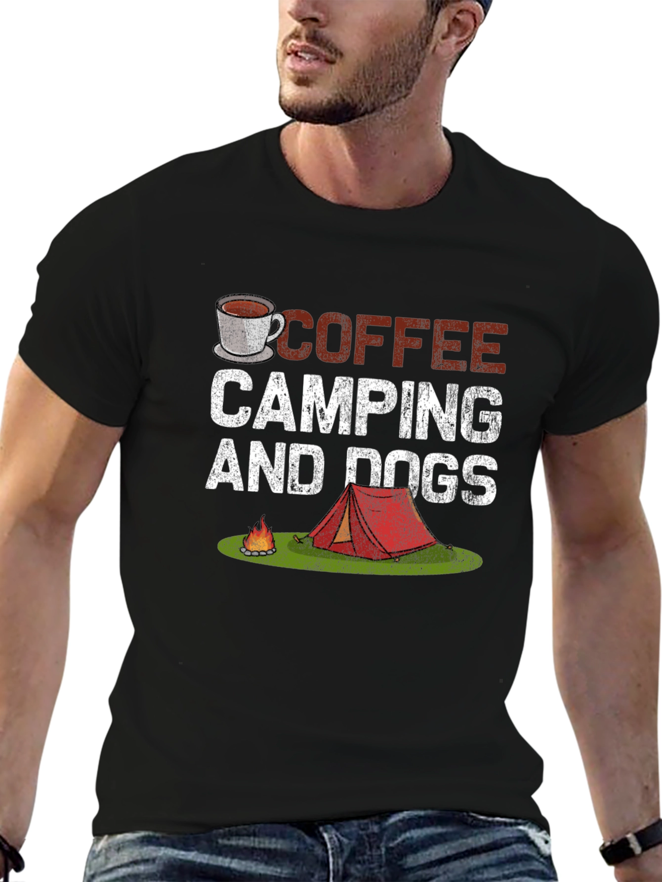 Black Coffee Camping Dogs T-Shirt - Outdoor Adventure Tee view 6