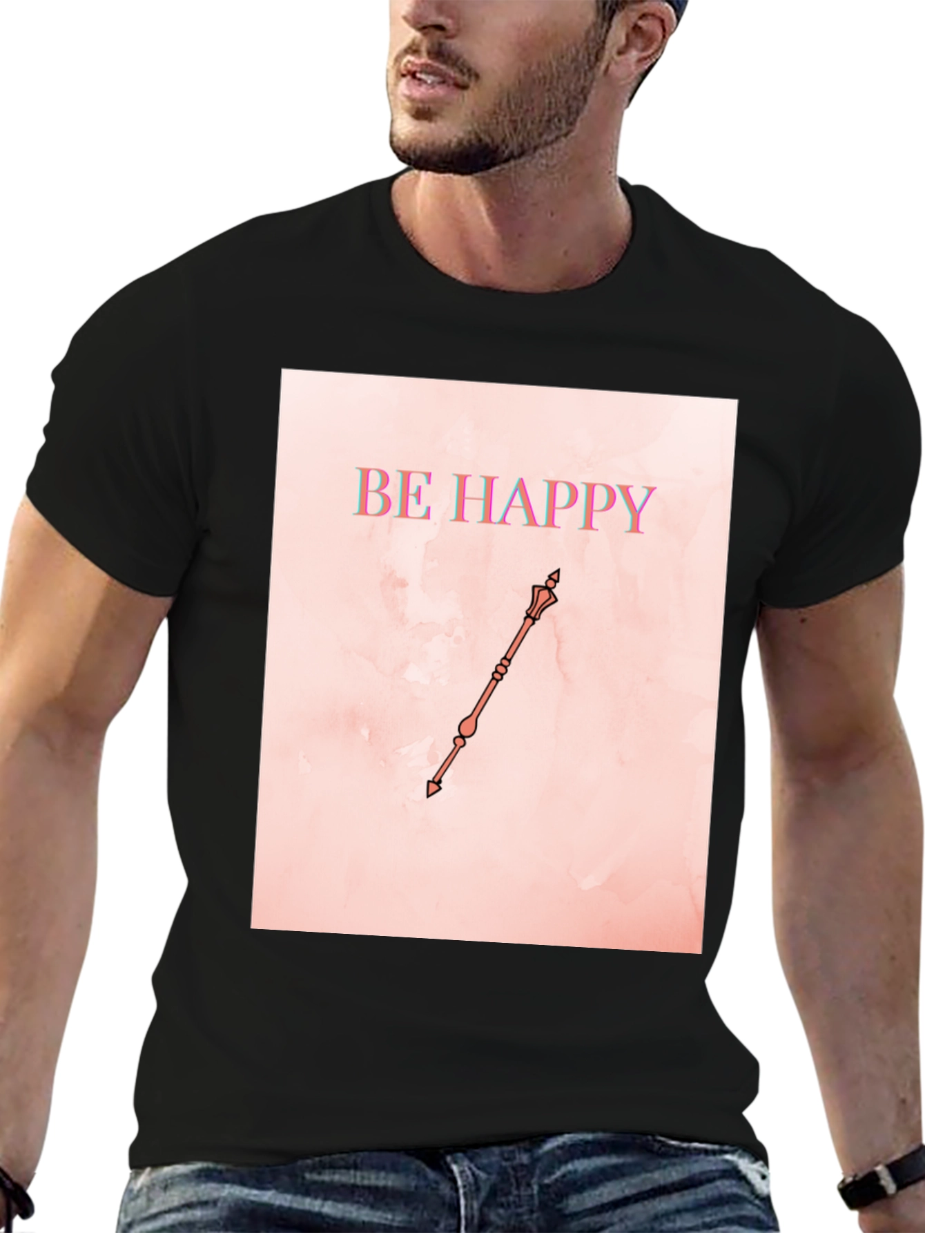 Black Be Happy Graphic T-Shirt view 6