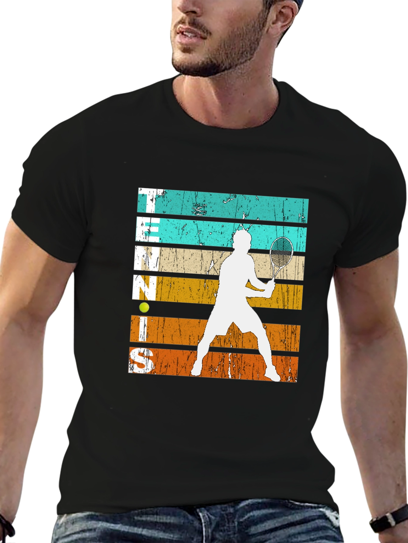 Black Vintage Tennis Player Graphic T-Shirt view 6