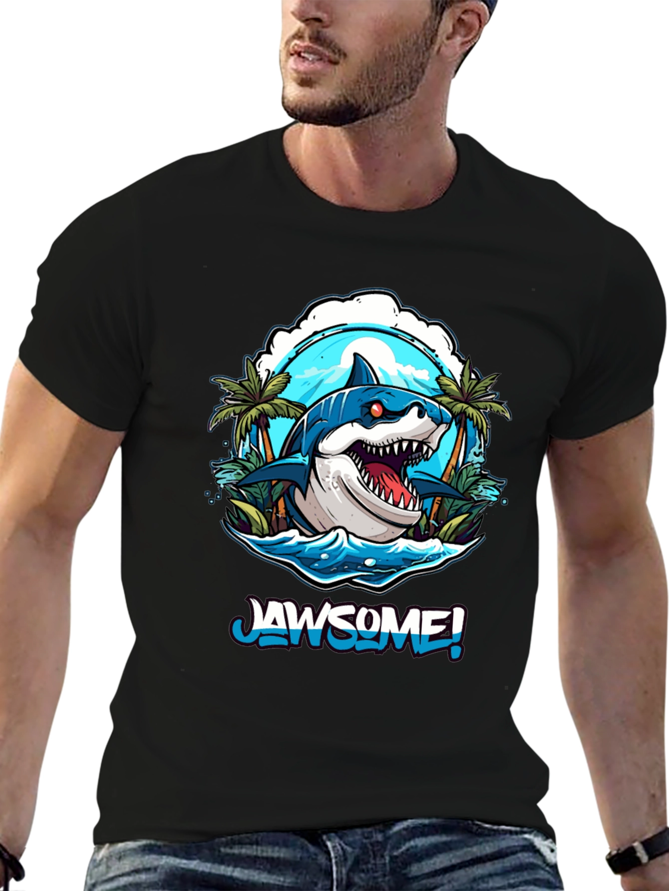 Black Jawsome Shark Graphic Tee - Men's Black T-Shirt view 6
