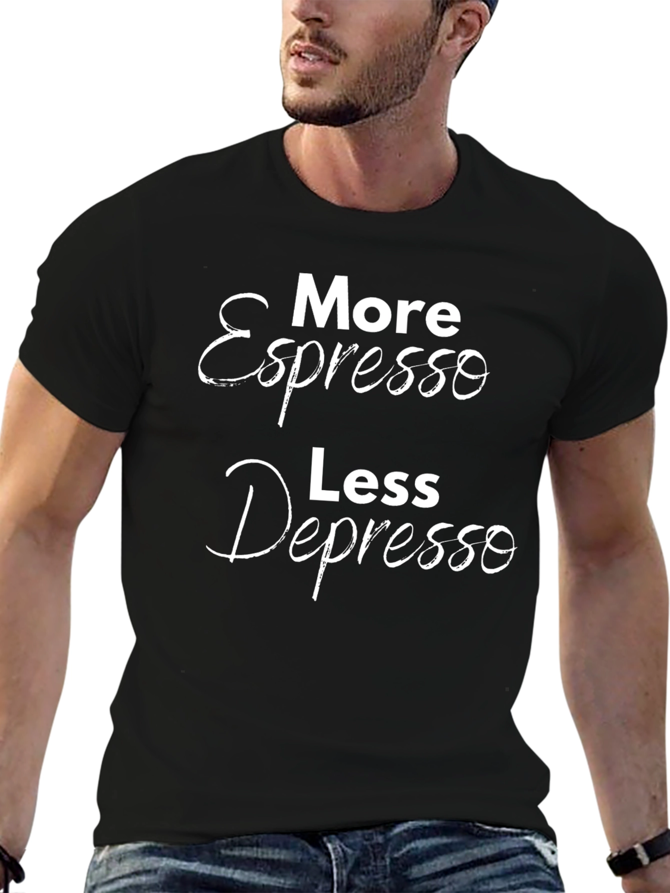 Black More Espresso Less Depresso Black T-Shirt view 6