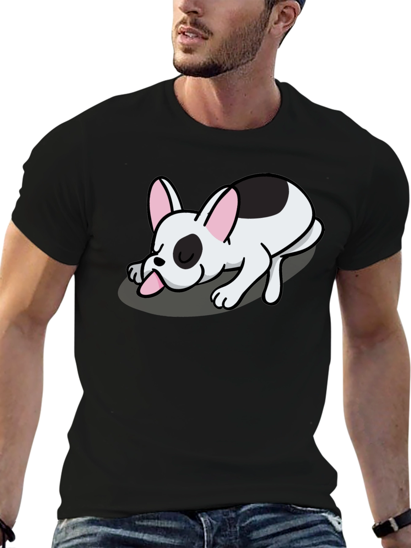 Sleeping Dog Graphic Tee - Black Cotton Blend - 6