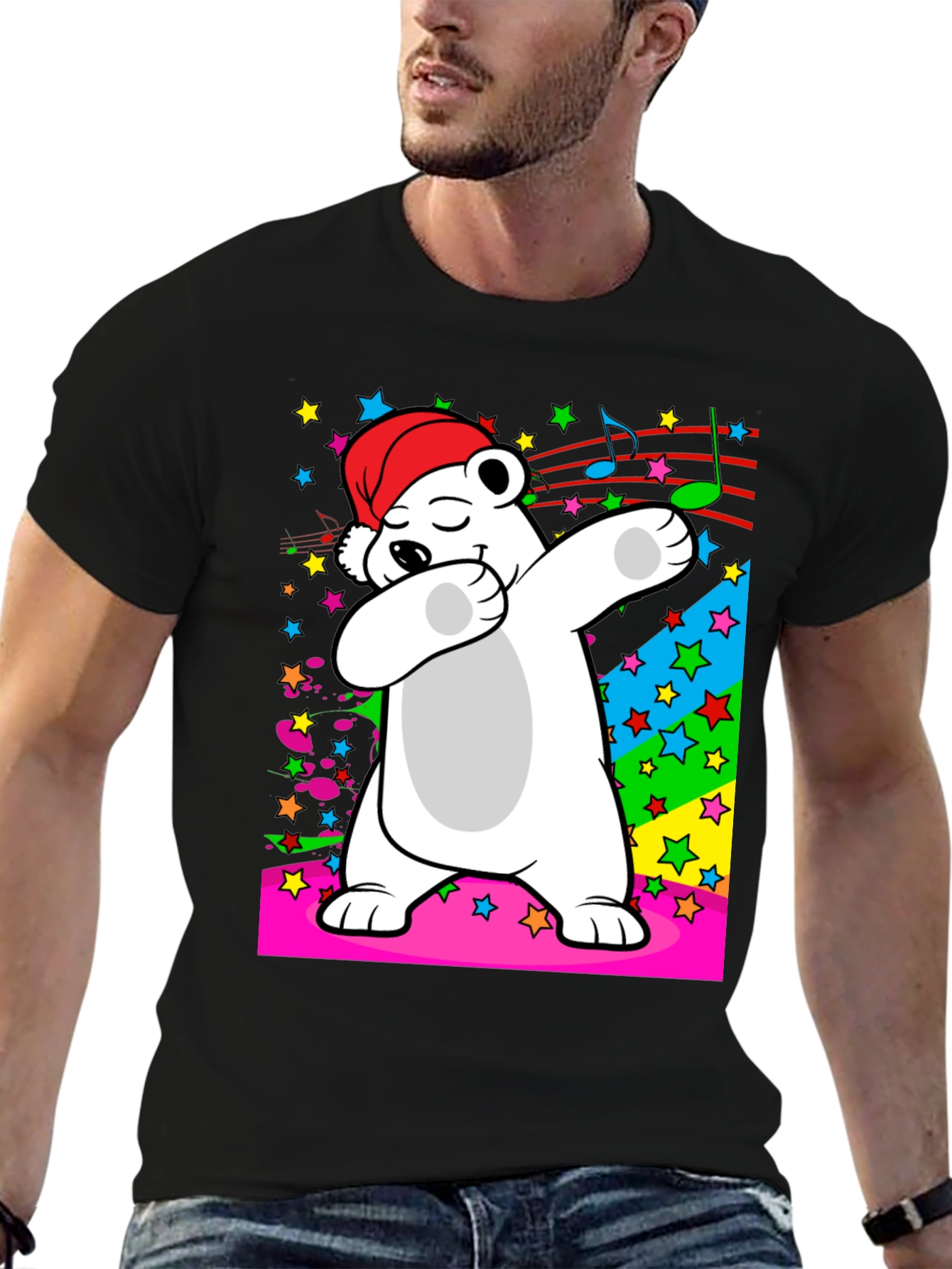 Black Dabbing Polar Bear T-Shirt - Fun Graphic Tee view 6