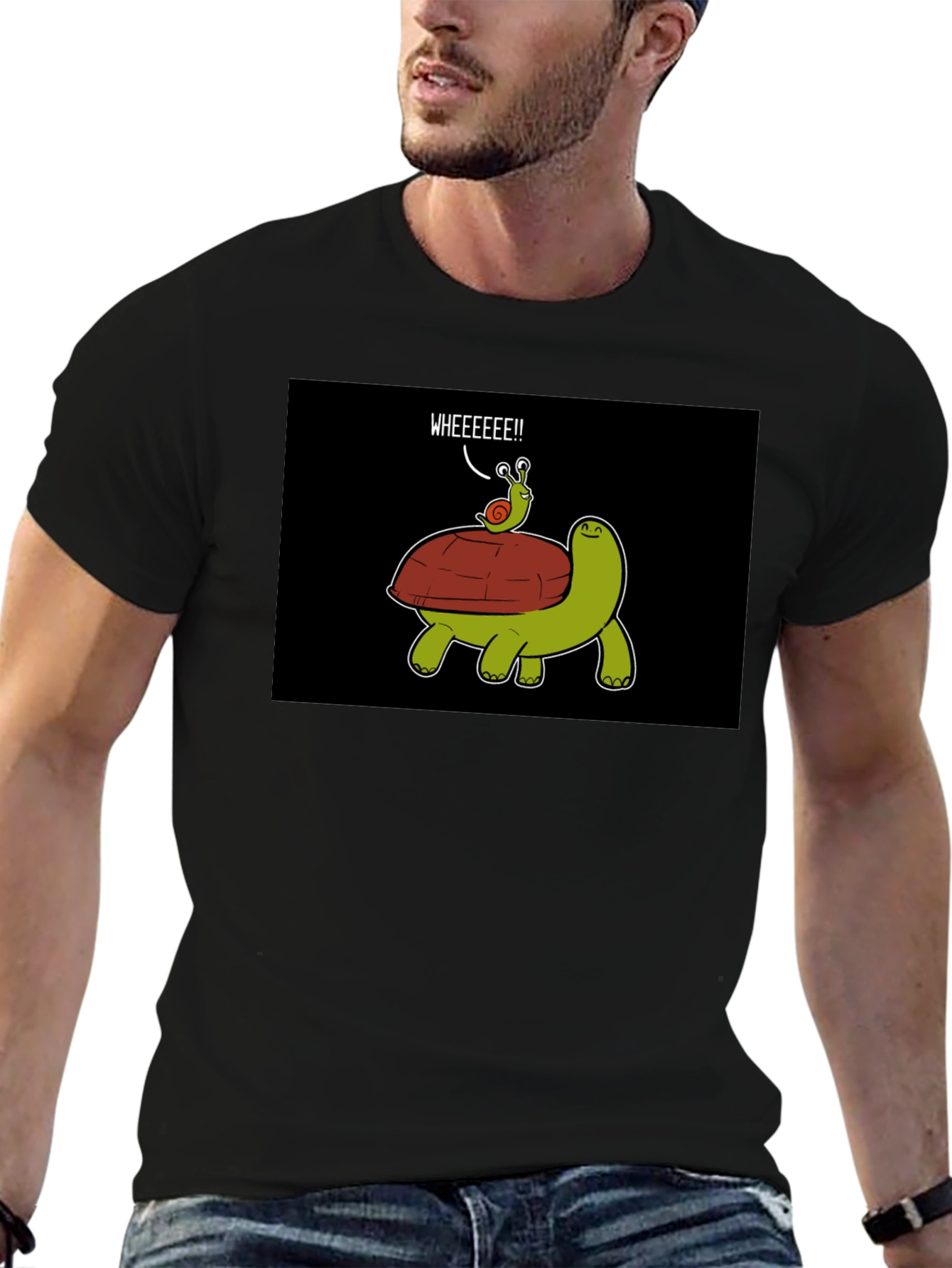 Black Funny Snail Riding Turtle T-Shirt view 6