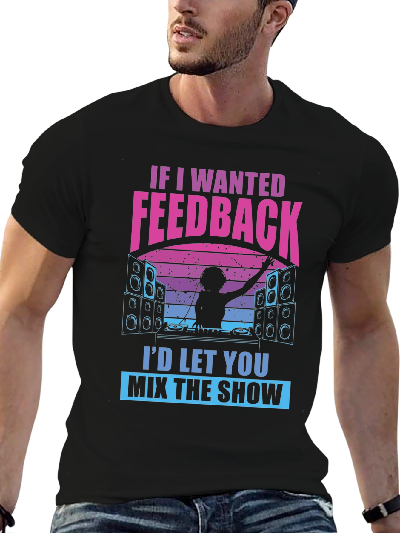 Black DJ Feedback Graphic Tee - Funny Music Mixer Shirt view 6