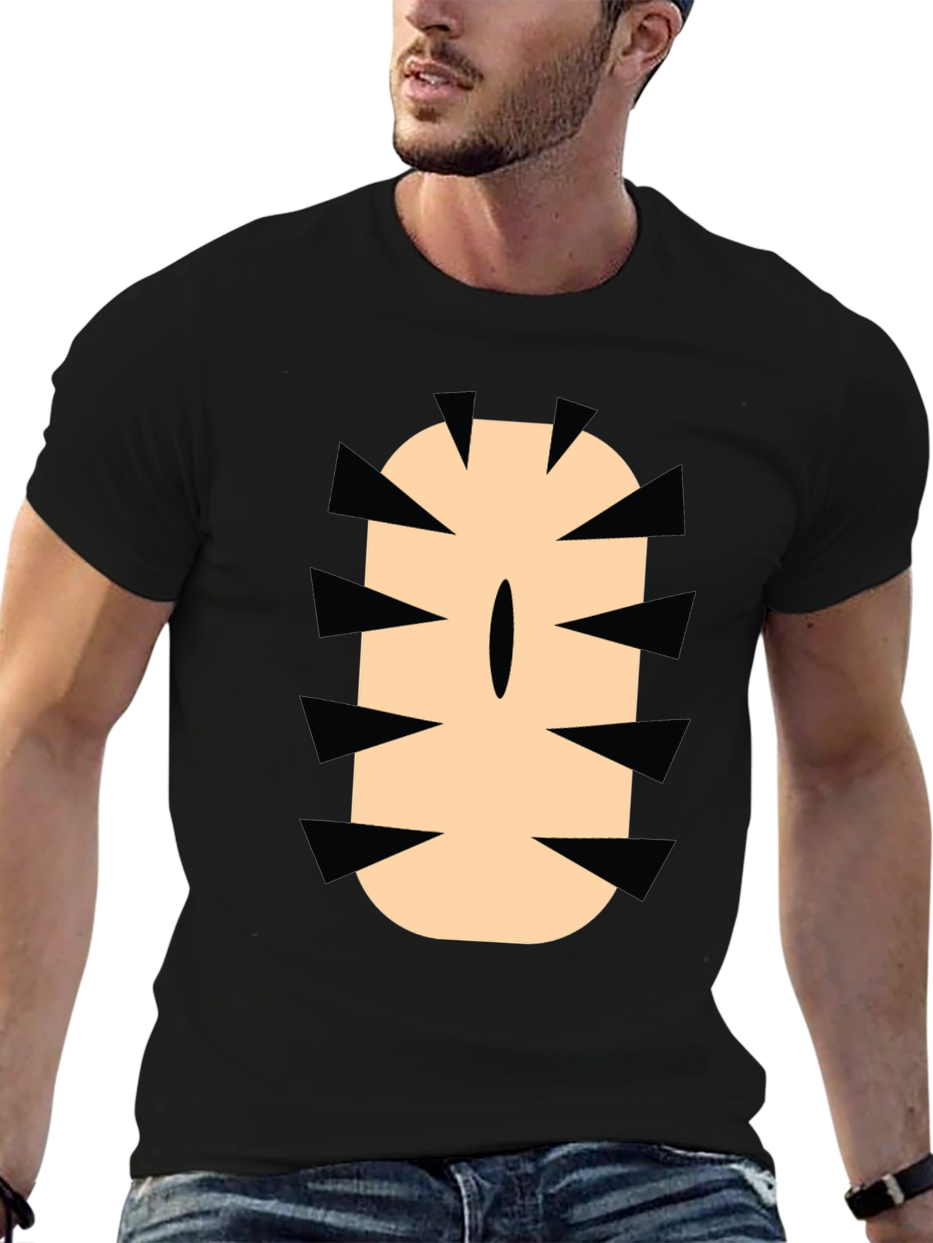 Black Funny Cartoon Monster Mouth Graphic Tee view 6