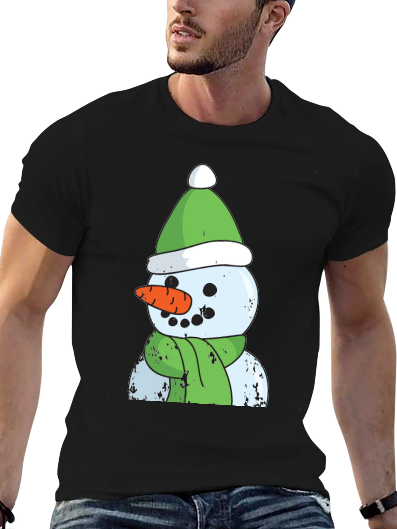 Black Snowman Graphic Tee - Festive Holiday Apparel view 6